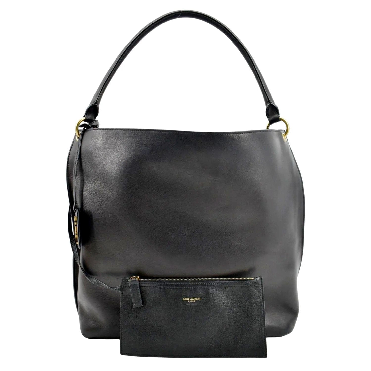 YSL Saint Laurent Yves Tag Calfskin Hobo Bag Leather Black