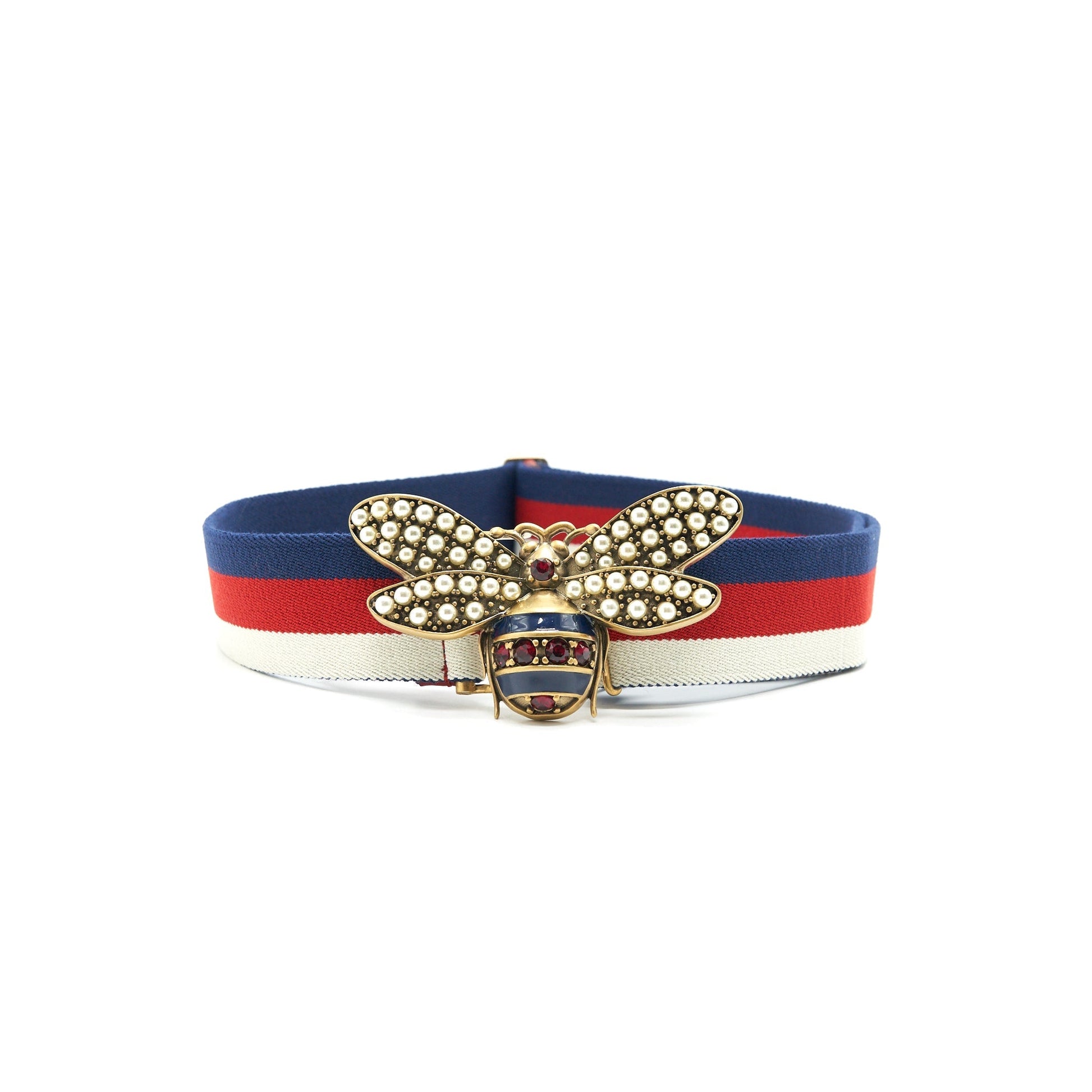 Gucci Web Belt With Bee Handbag Blue Red Accessory