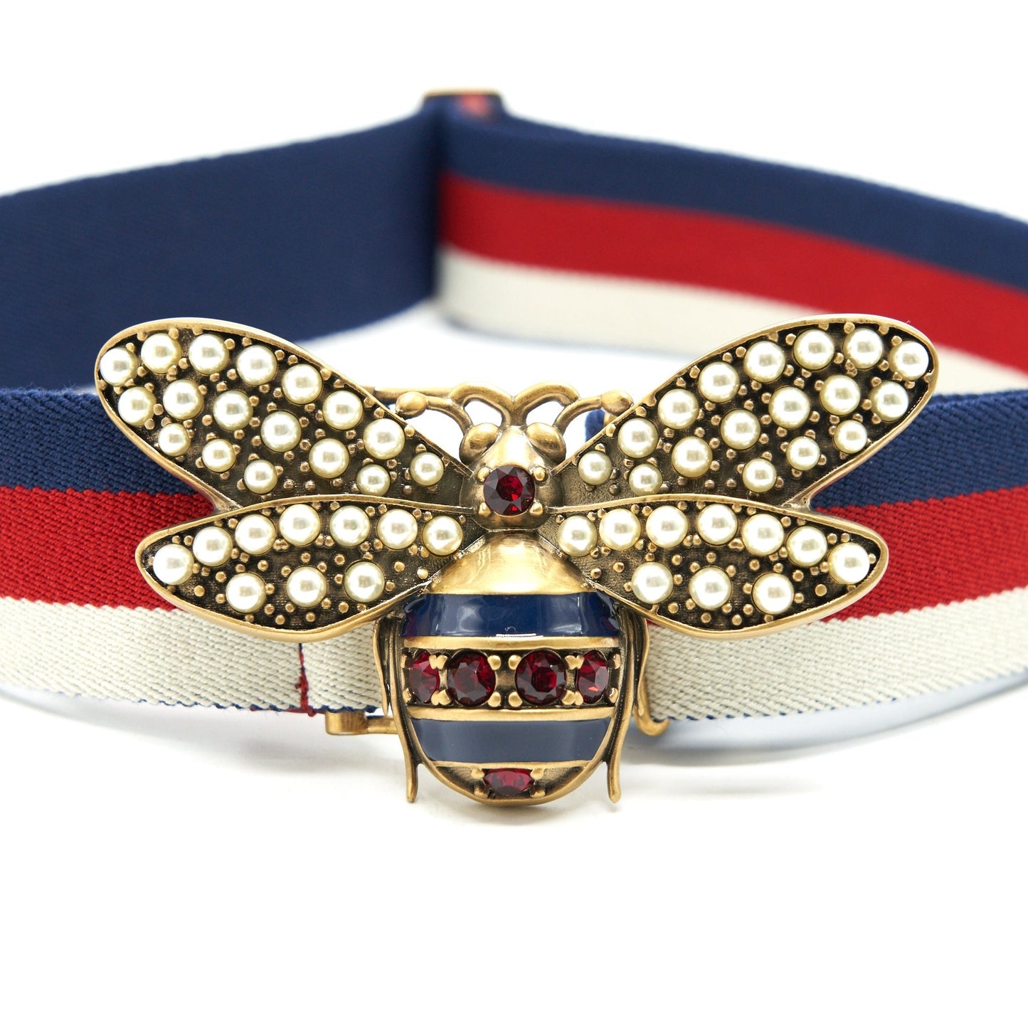 Gucci Web Belt With Bee Handbag Blue Red Accessory