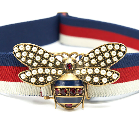 Gucci Web Belt With Bee Handbag Blue Red Accessory