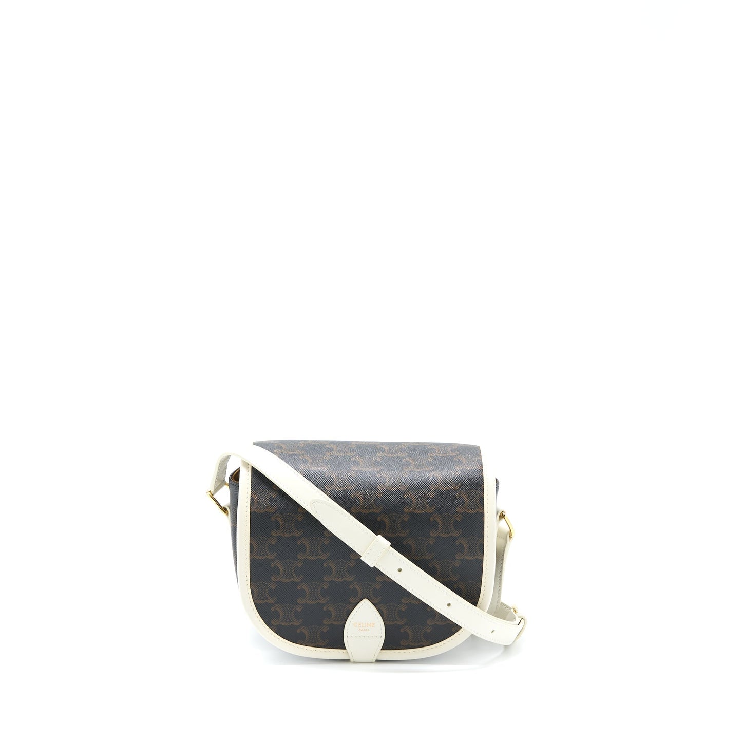 Celine Folco Purse Triomphe Handbag Canvas White Travel Bag
