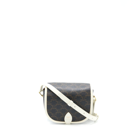 Celine Folco Purse Triomphe Handbag Canvas White Travel Bag