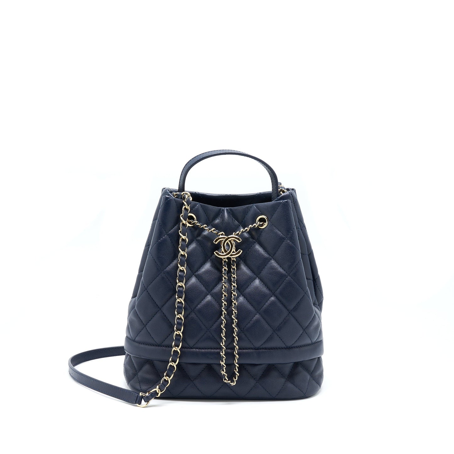 Chanel Top Handle Bucket Caviar Navy LGHW Blue Bucket Bag