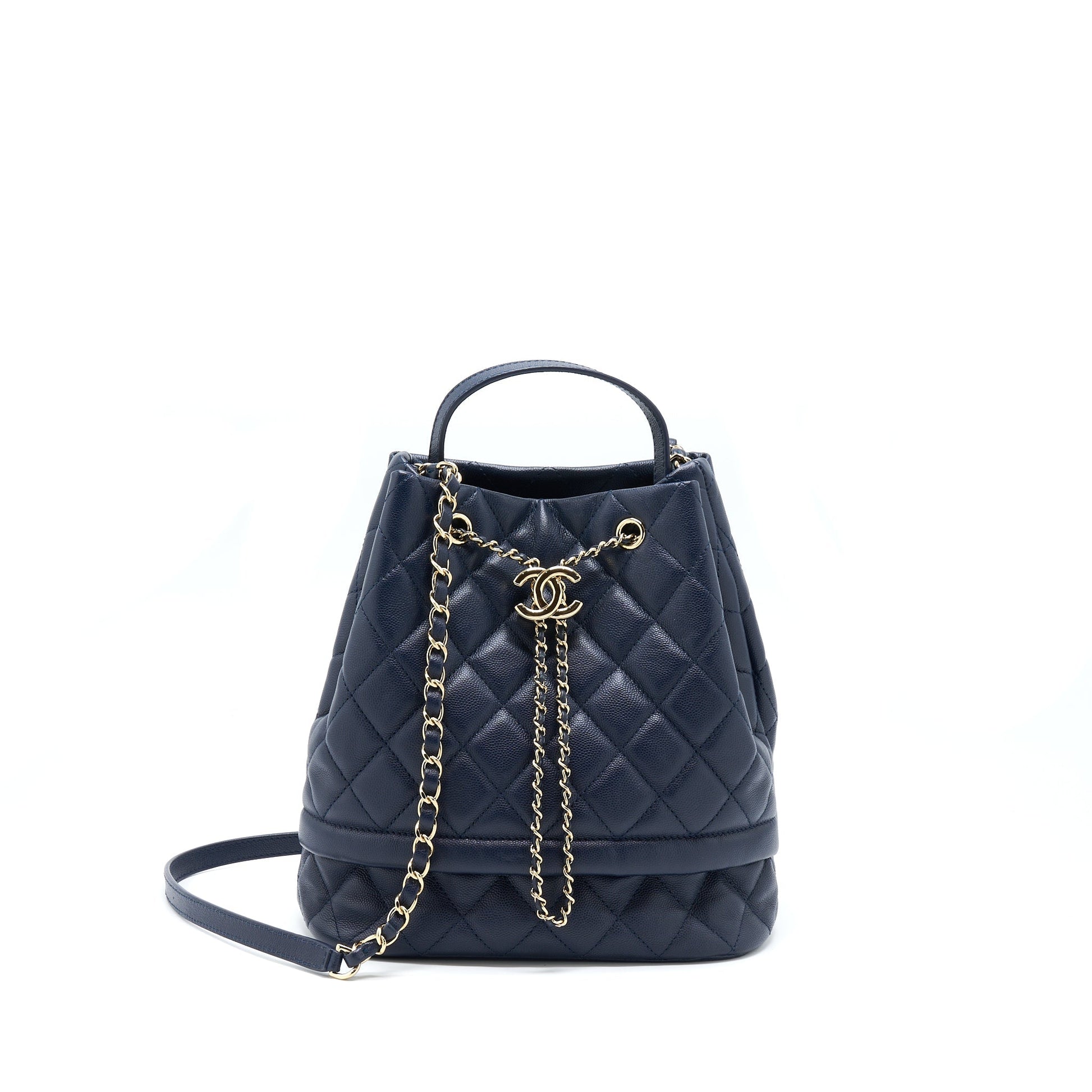 Chanel Top Handle Bucket Caviar Navy LGHW Blue Bucket Bag