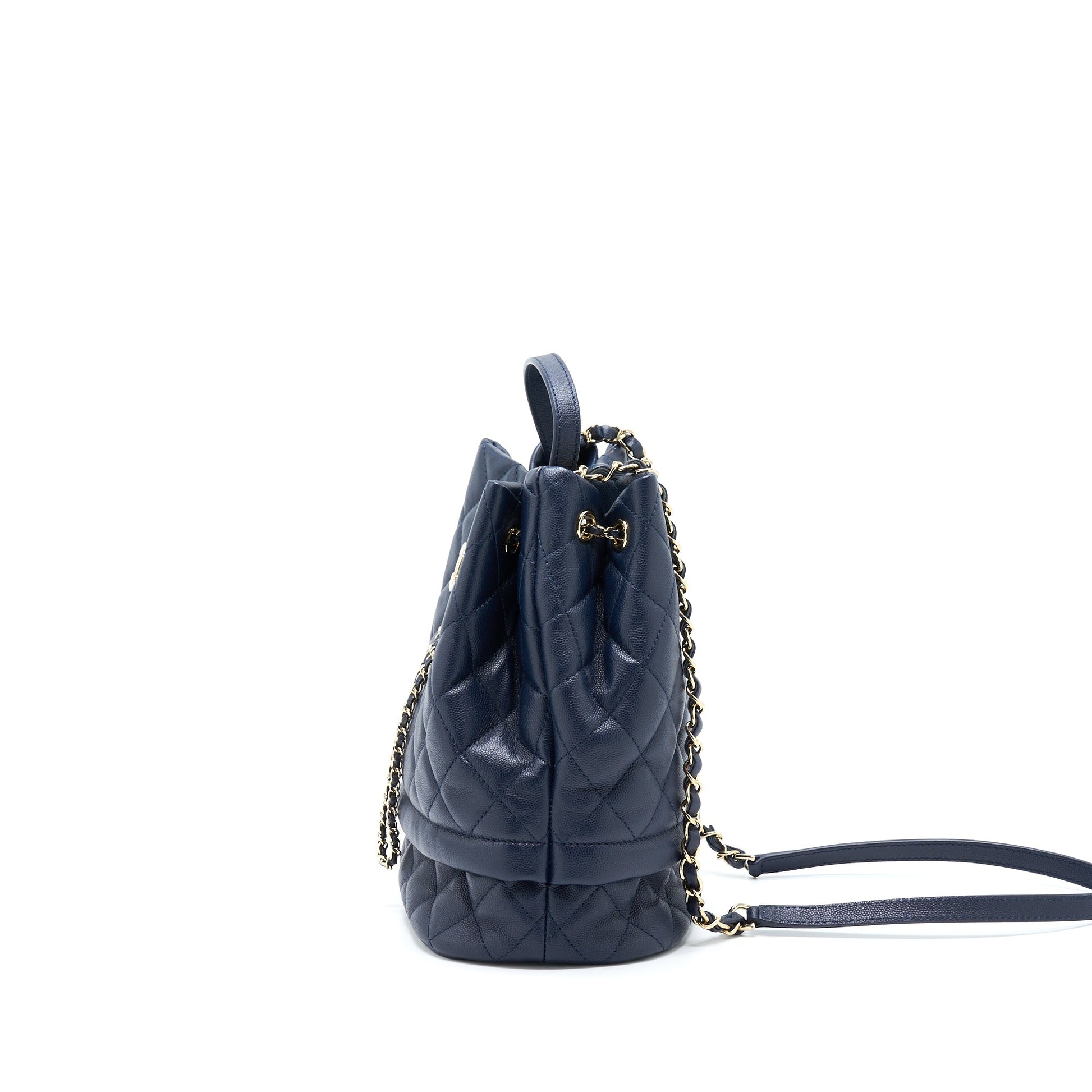 Chanel Top Handle Bucket Caviar Navy LGHW Blue Bucket Bag