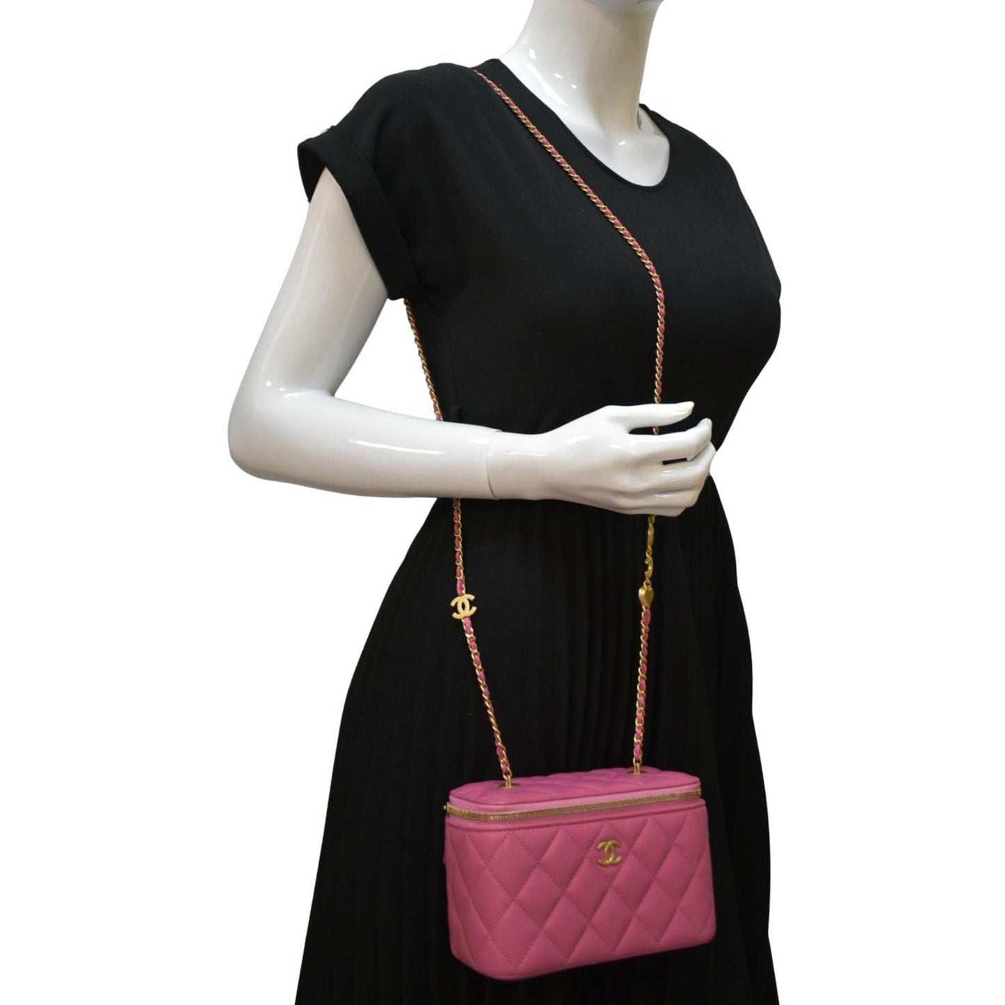Chanel Enamel Coco Hearts Quilted Vanity Leather Pink Travel Bag