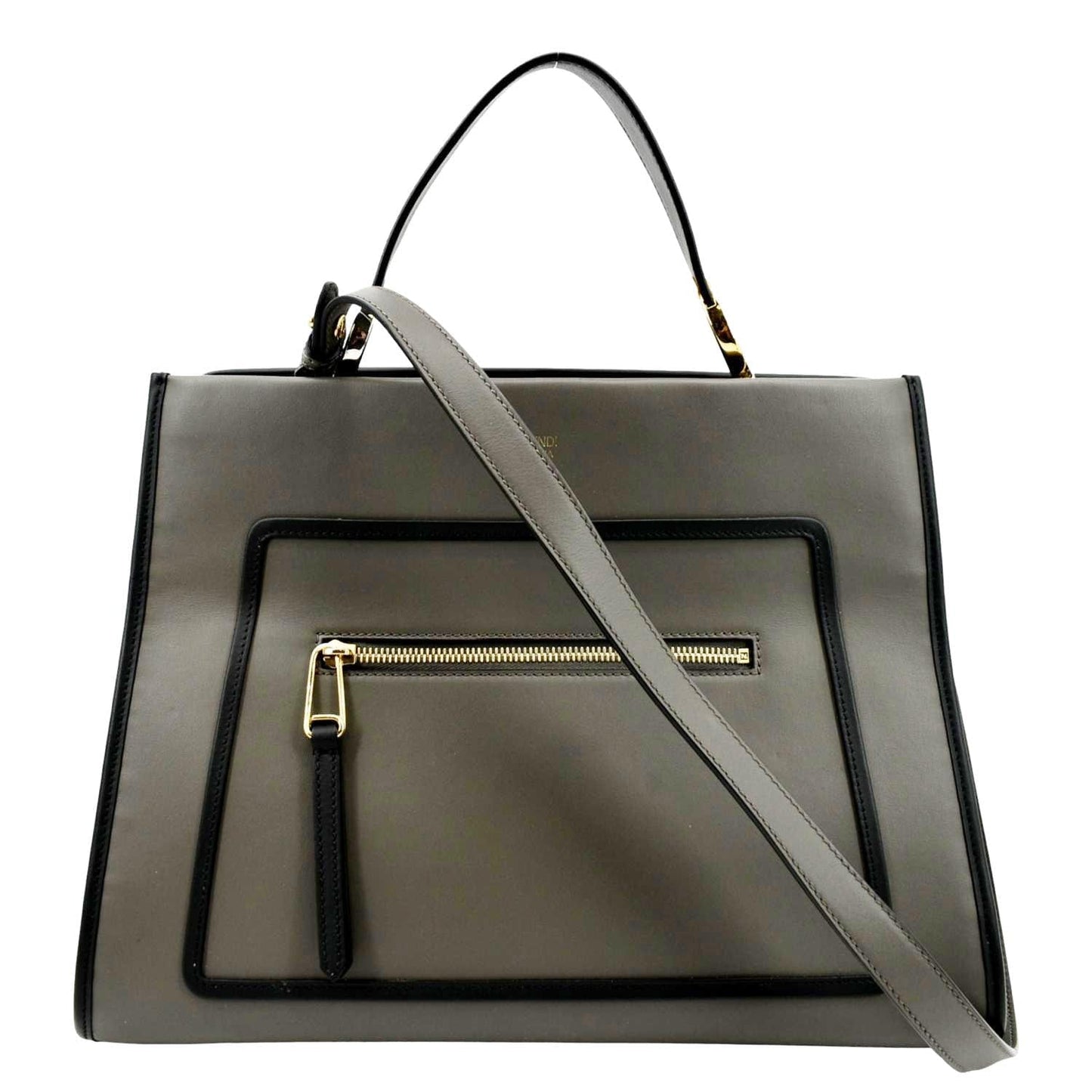 Fendi Runway Shopper Tote Shoulder Bag Grey Leather Gray