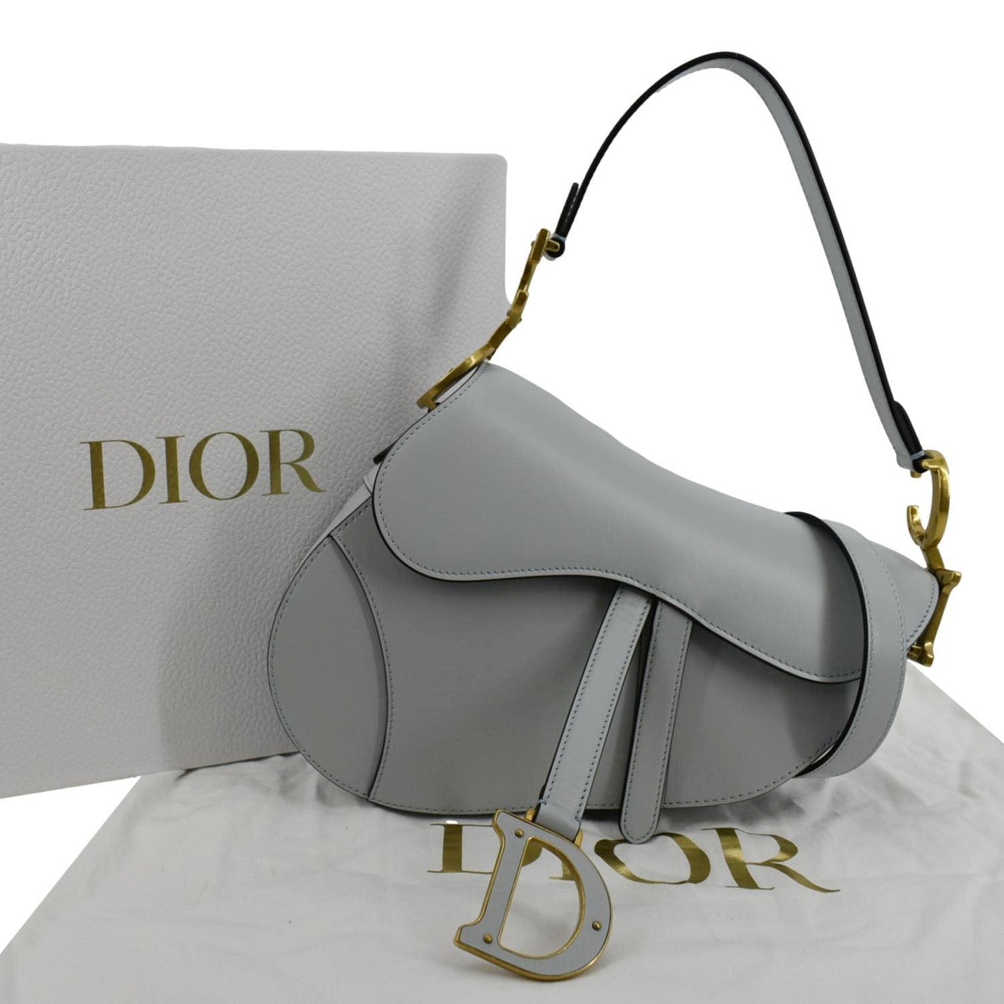 Dior Saddle Smooth Calfskin Satchel Shoulder Bag Placid Leather Blue Satchel Bag