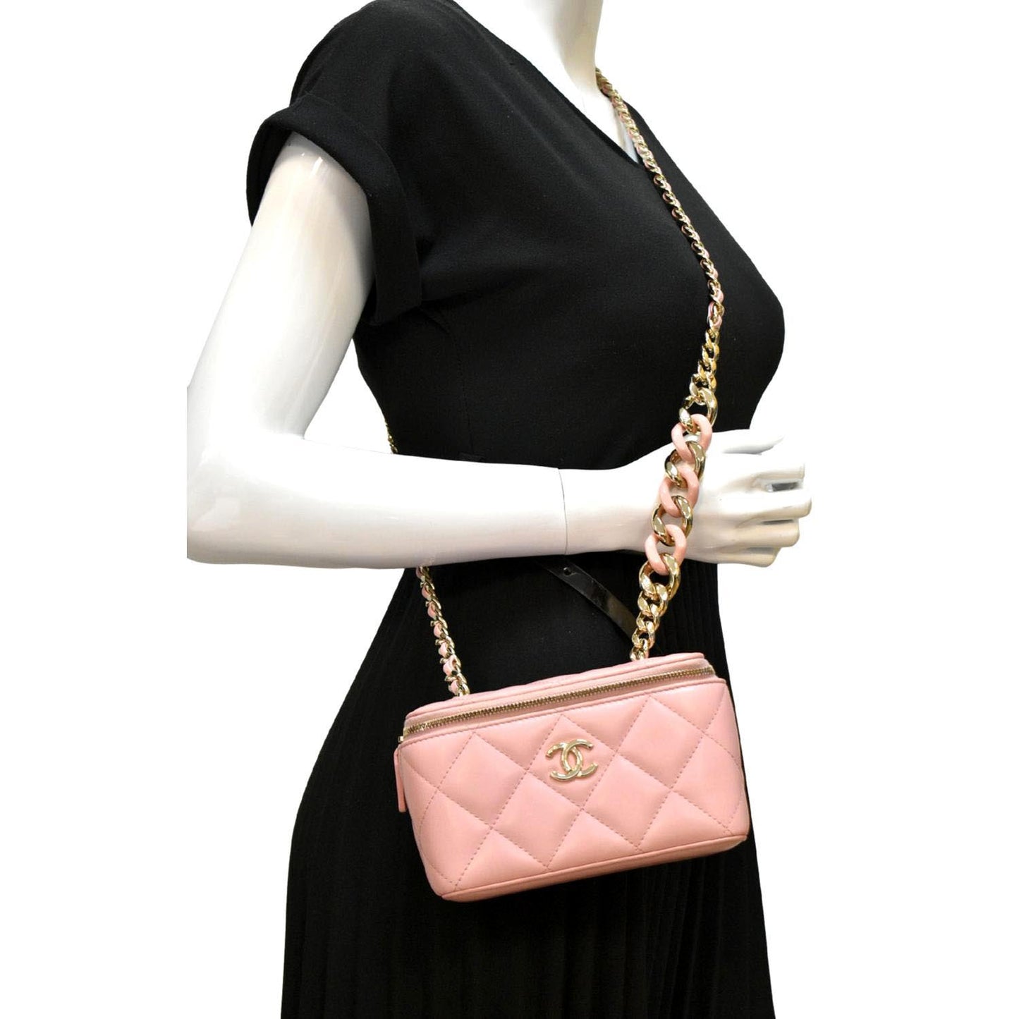 Chanel Resin Elegant Vanity Quilted Leather Pink Travel Bag