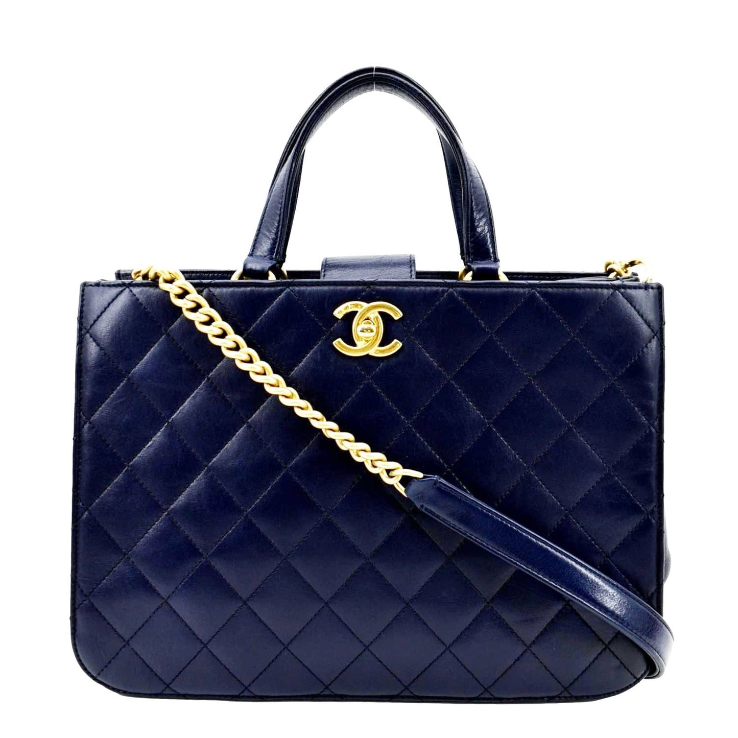 Chanel Straight Lined Shopping Quilted Leather Blue Travel Bag