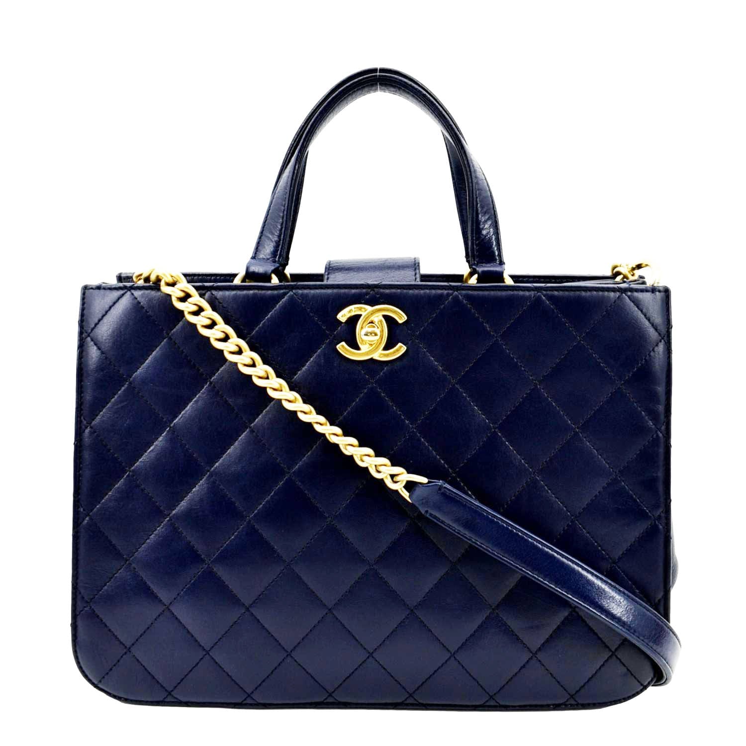 Chanel Straight Lined Shopping Quilted Leather Blue Travel Bag