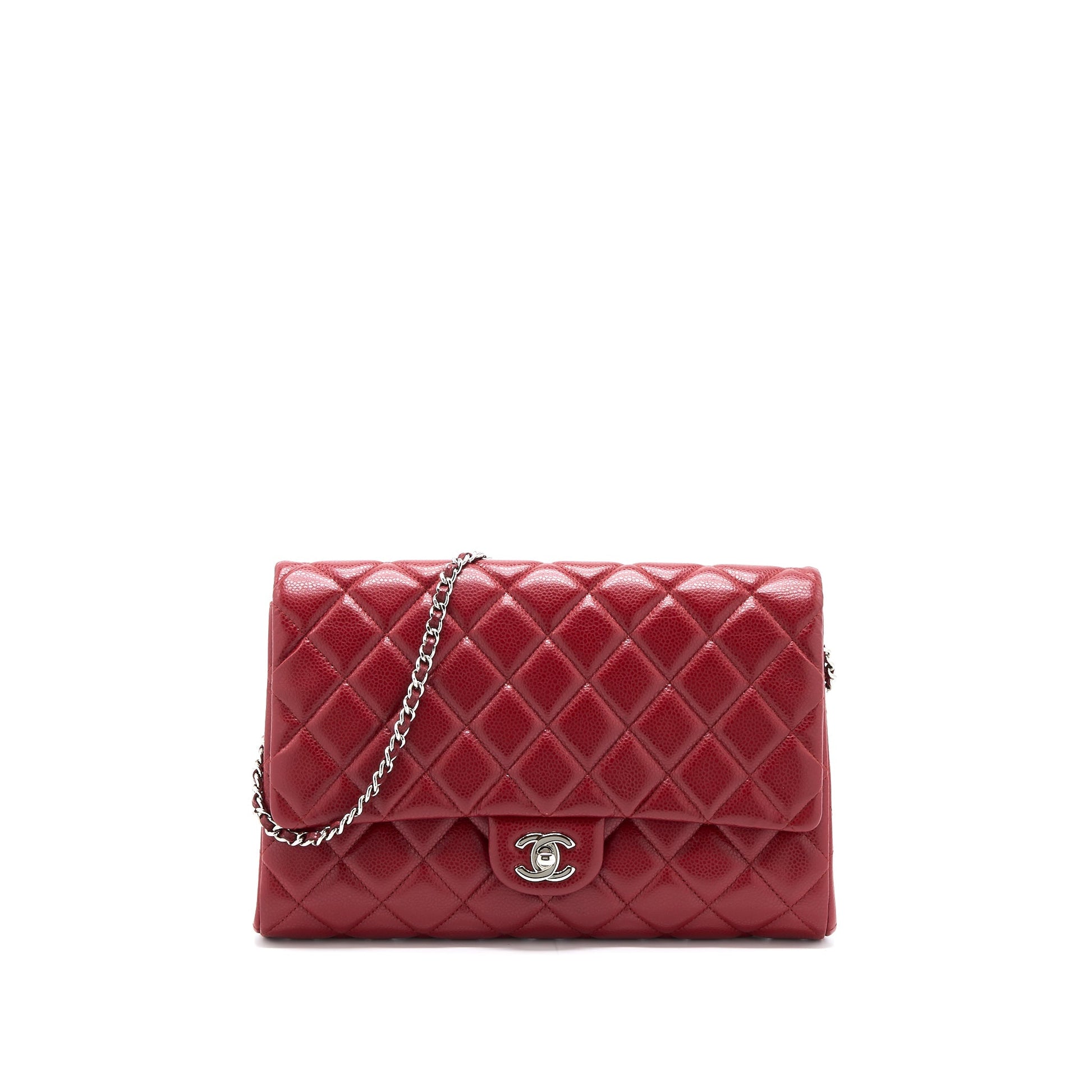 Chanel Classic Timeless Flap Caviar SHW Red Clutch Bag