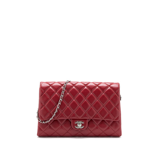 Chanel Classic Timeless Flap Caviar SHW Red Clutch Bag