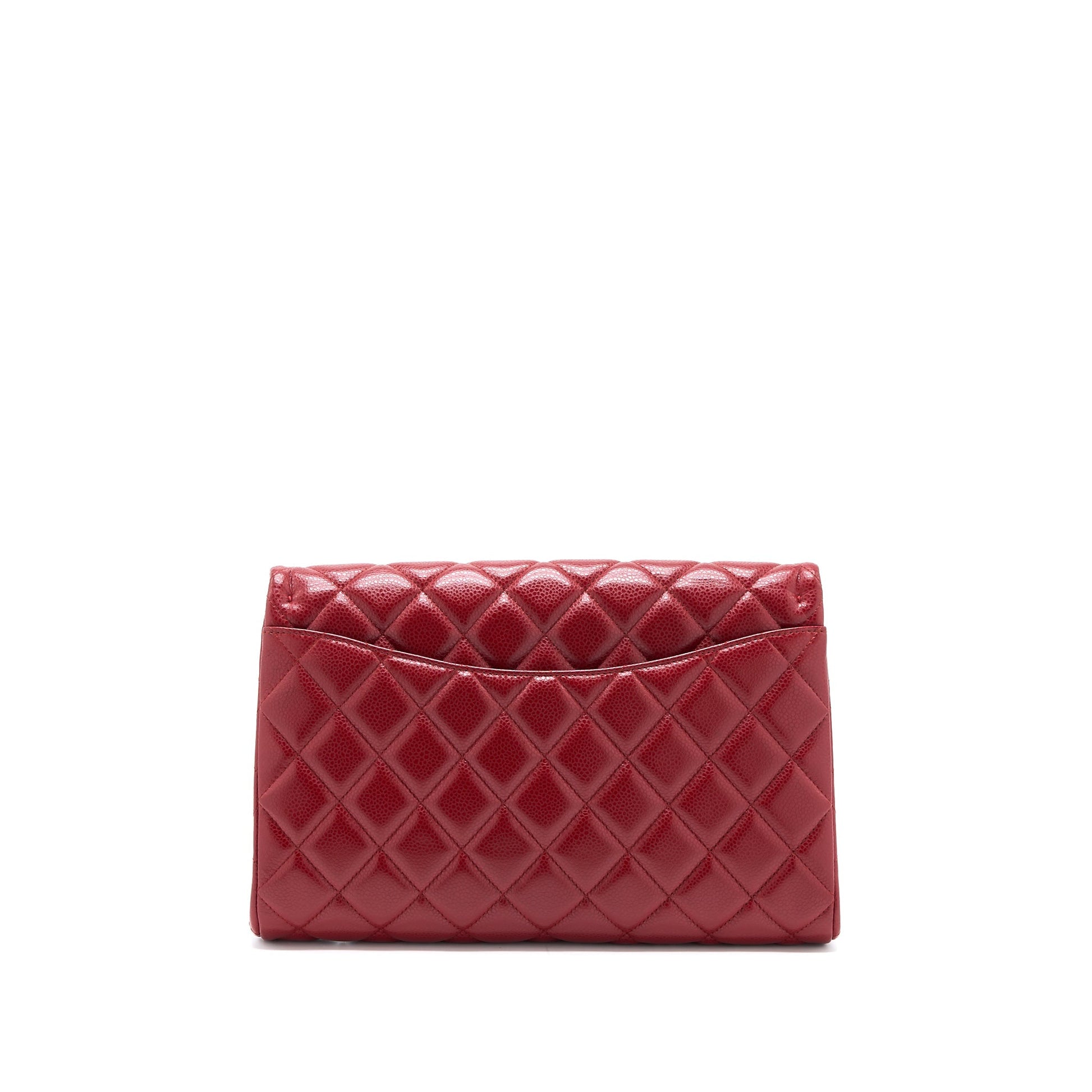 Chanel Classic Timeless Flap Caviar SHW Red Clutch Bag