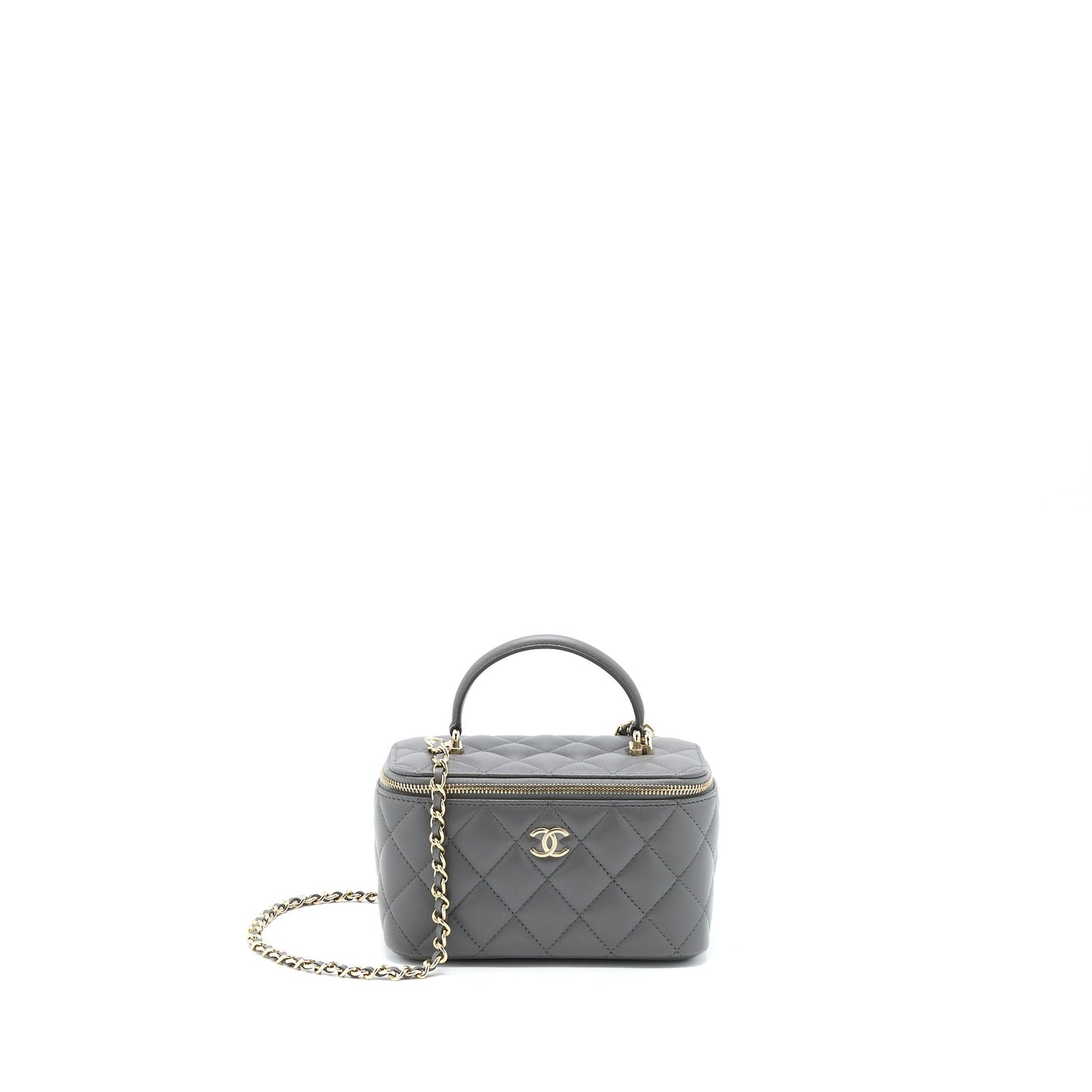 Chanel 22A Top Handle Long Vanity Lambskin Grey Handbag