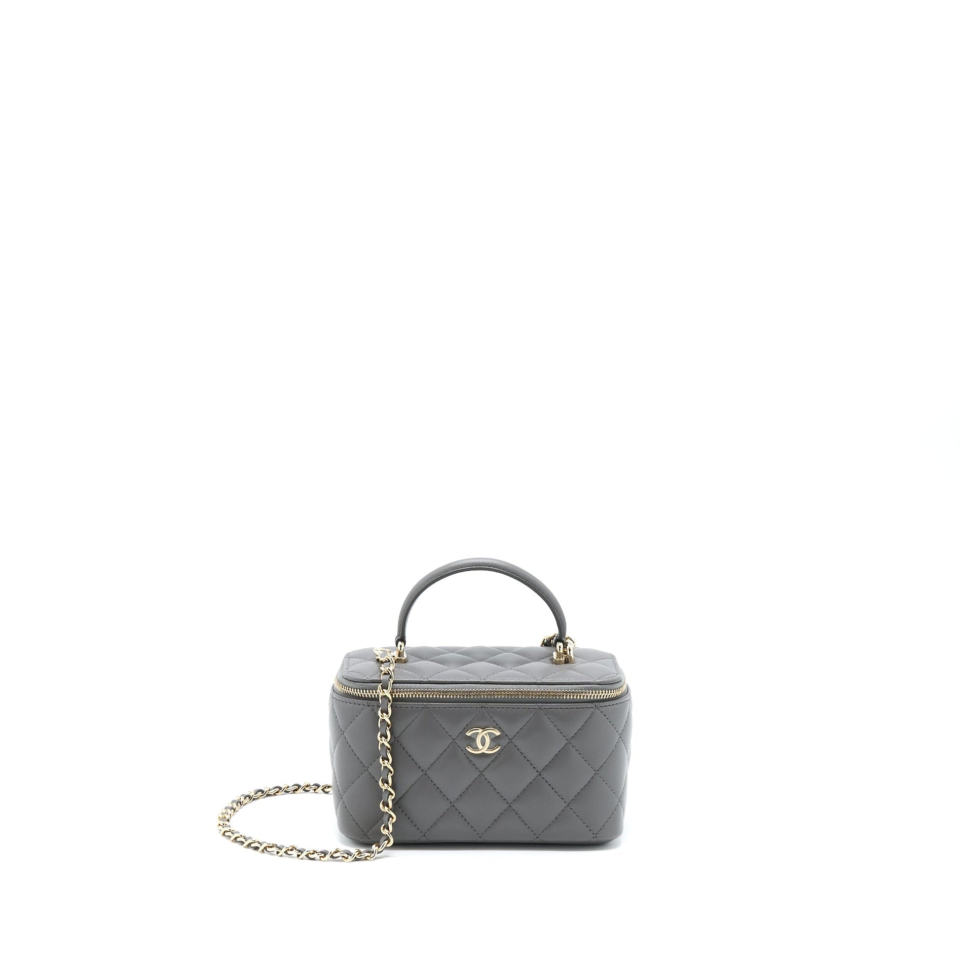 Chanel 22A Top Handle Long Vanity Lambskin Grey Handbag