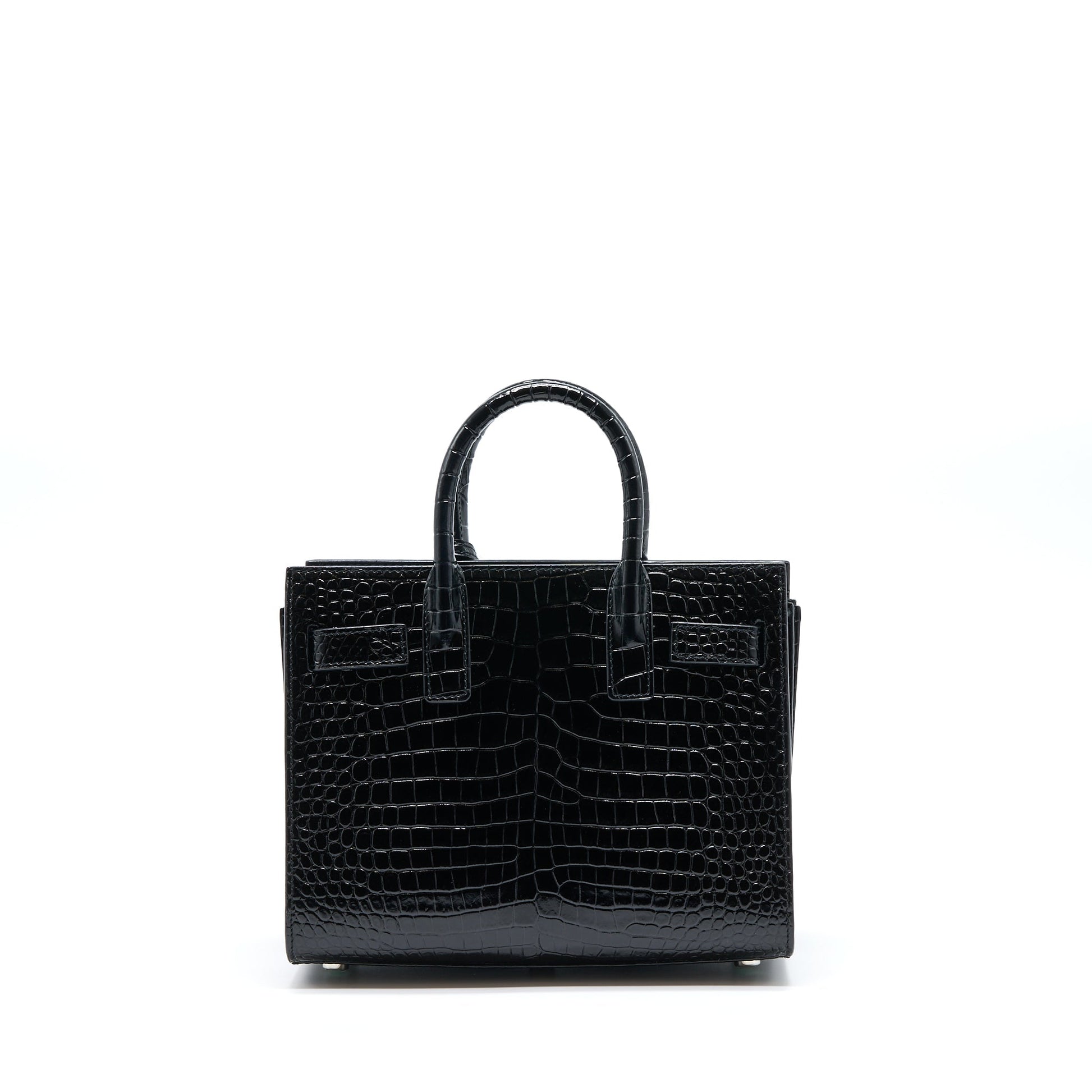 YSL Saint Laurent Sac De Jour Nano Crocodile Embossed Travel Black Travel Bag