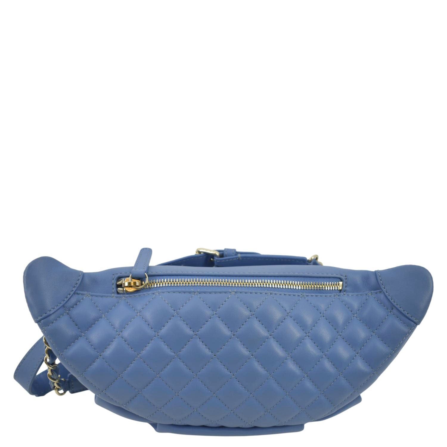 Chanel Bi Classic Quilted Waist Leather Lambskin Blue Travel Bag Bag Blue