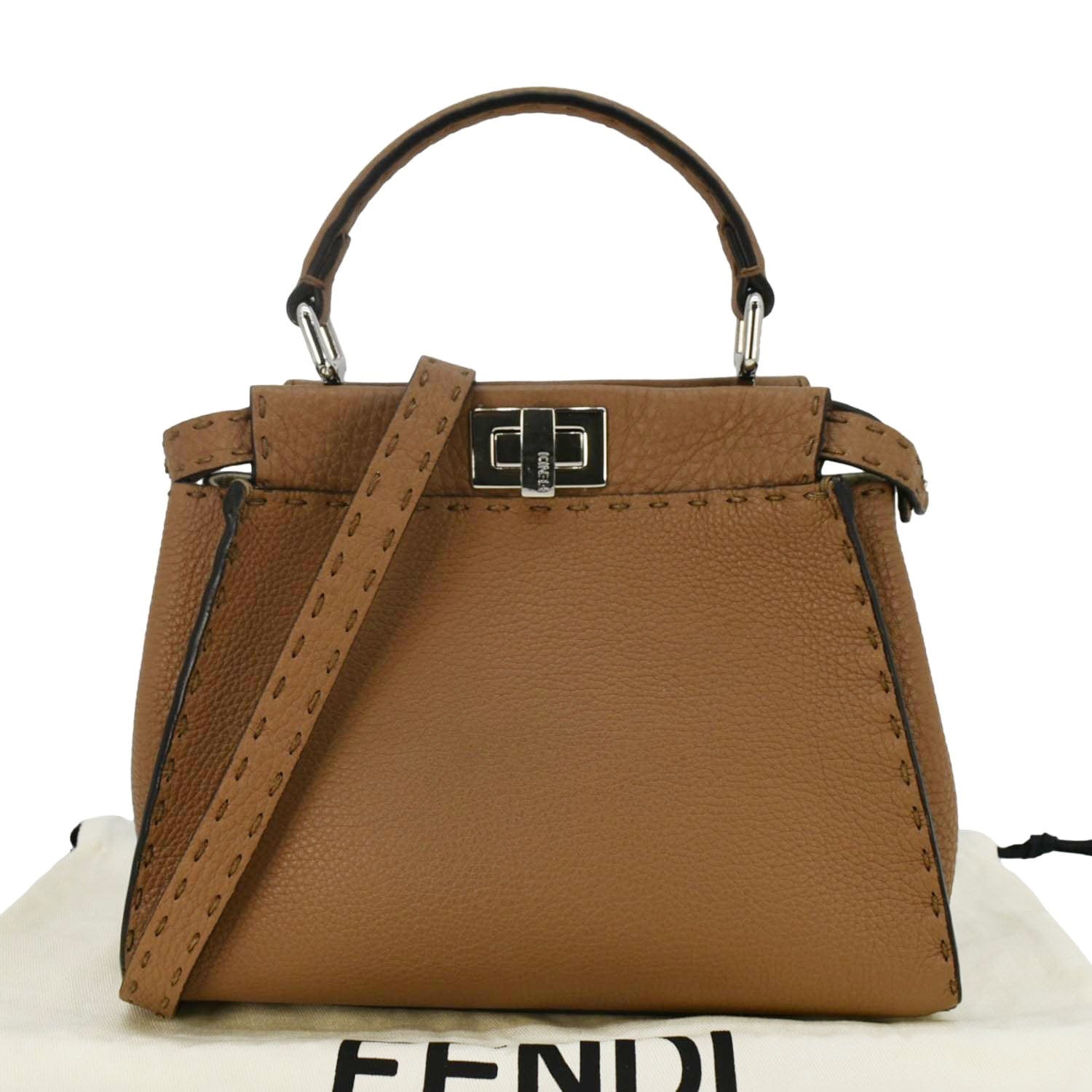 Fendi Selleria Peekaboo Crossbody Bag Leather Brown