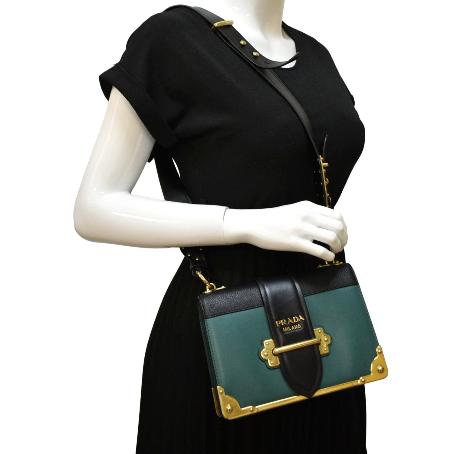 Prada Cahier Swarovski Crystals Shoulder Bag Leather Green