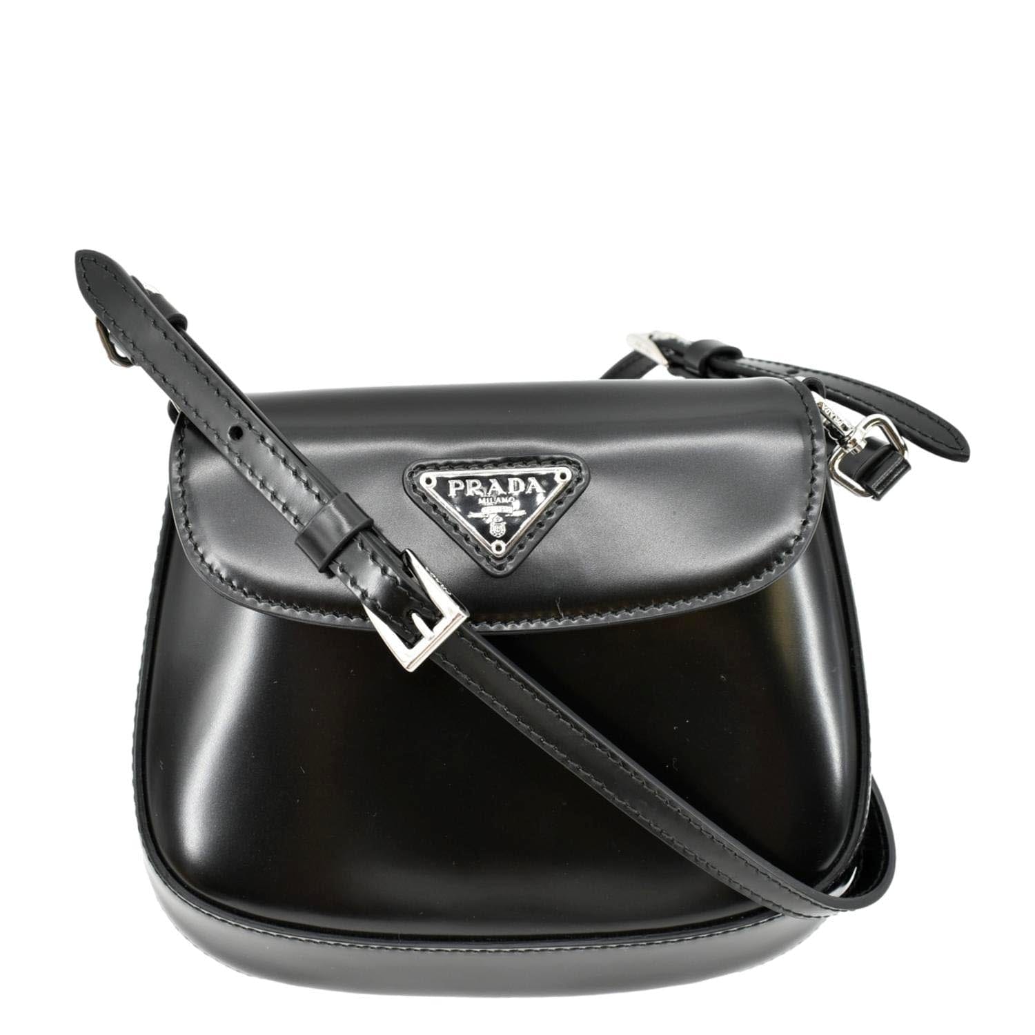 Prada Cleo Brushed Crossbody Bag Leather Black Mini