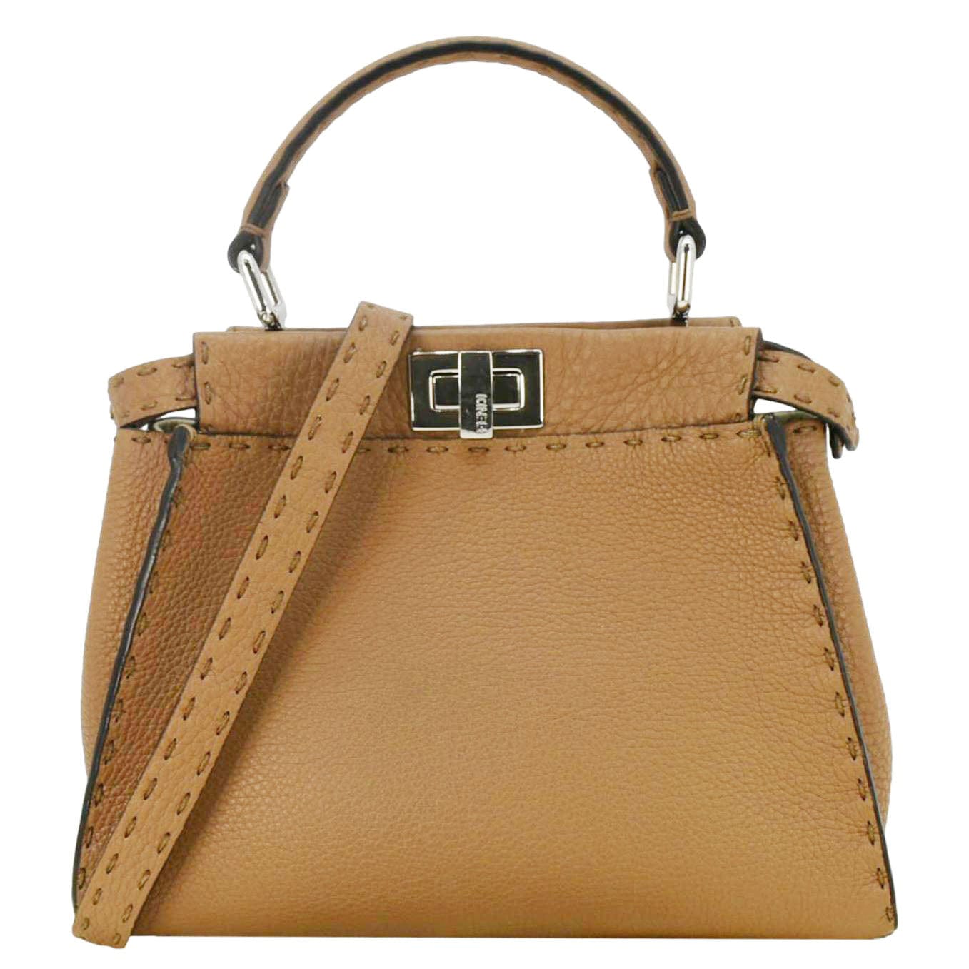 Fendi Selleria Peekaboo Crossbody Bag Leather Brown