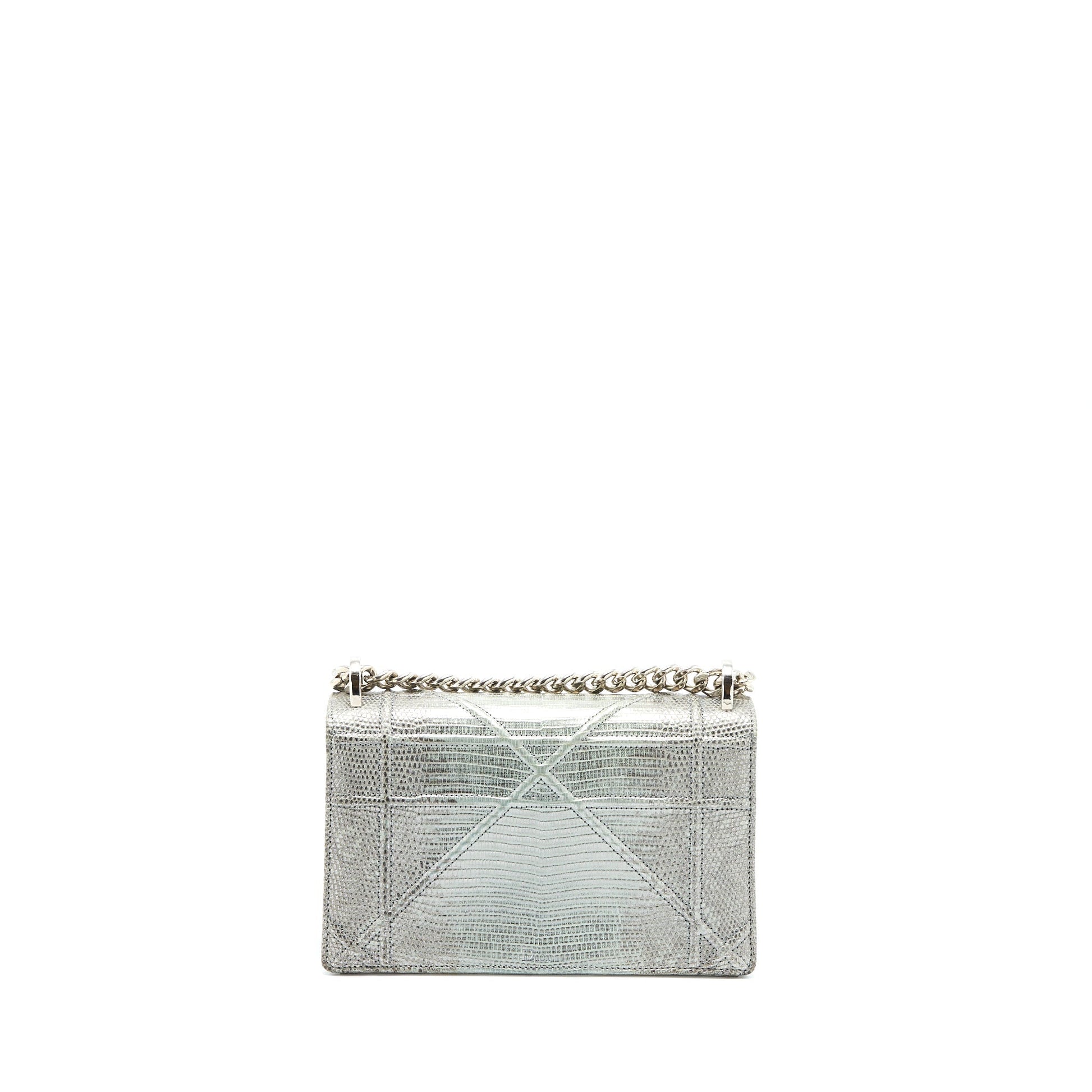 Dior ama Lizard Metallic Handbag Silver Small Travel Bag