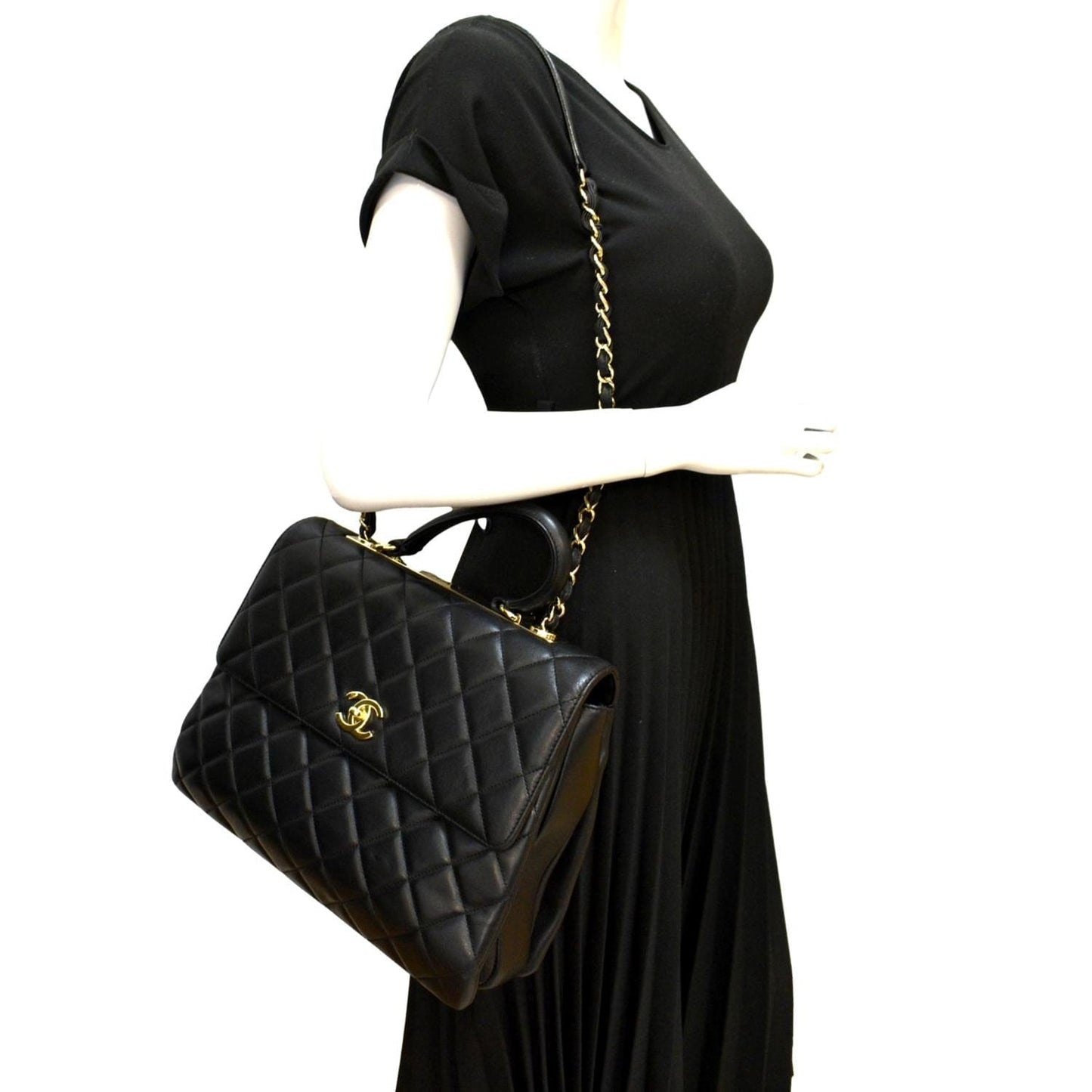 Chanel Trendy CC Top Handle Flap Leather Black Travel Bag