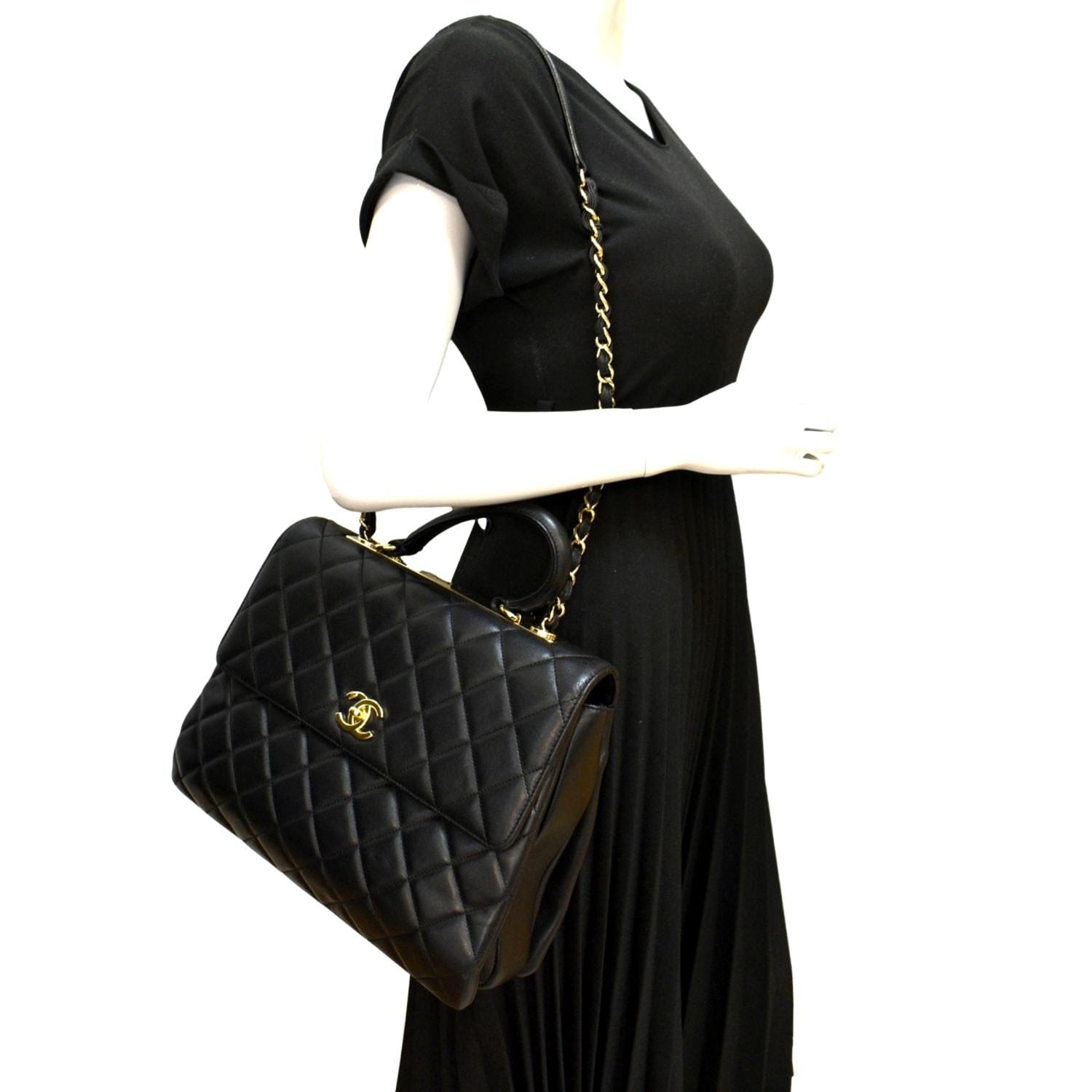 Chanel Trendy CC Top Handle Flap Leather Black Travel Bag