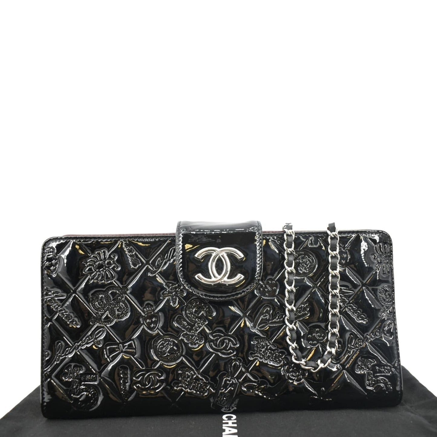 Chanel Lucky Symbols Pochette Patent on Leather Black Wallet Case