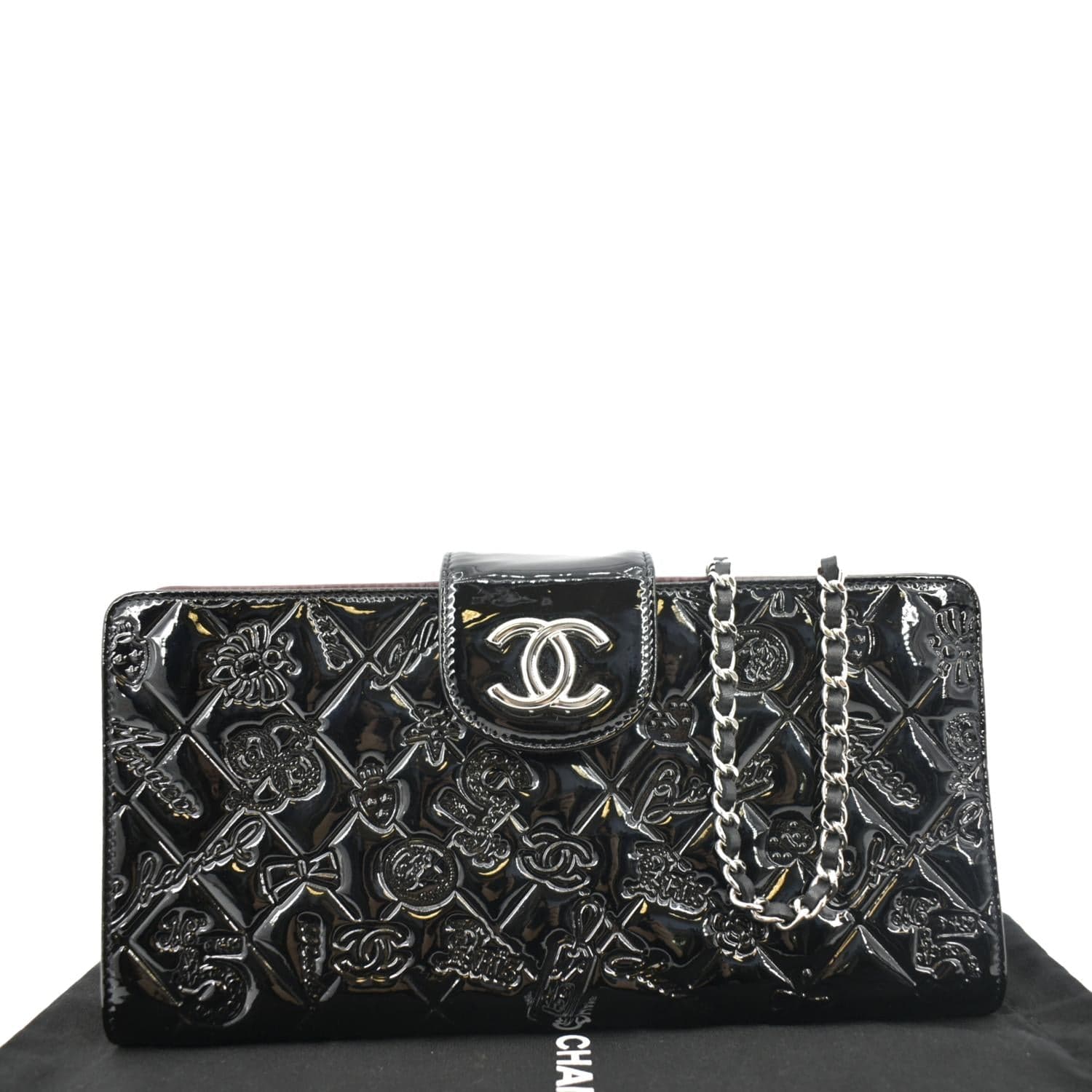 Chanel Lucky Symbols Pochette Patent on Leather Black Wallet Case