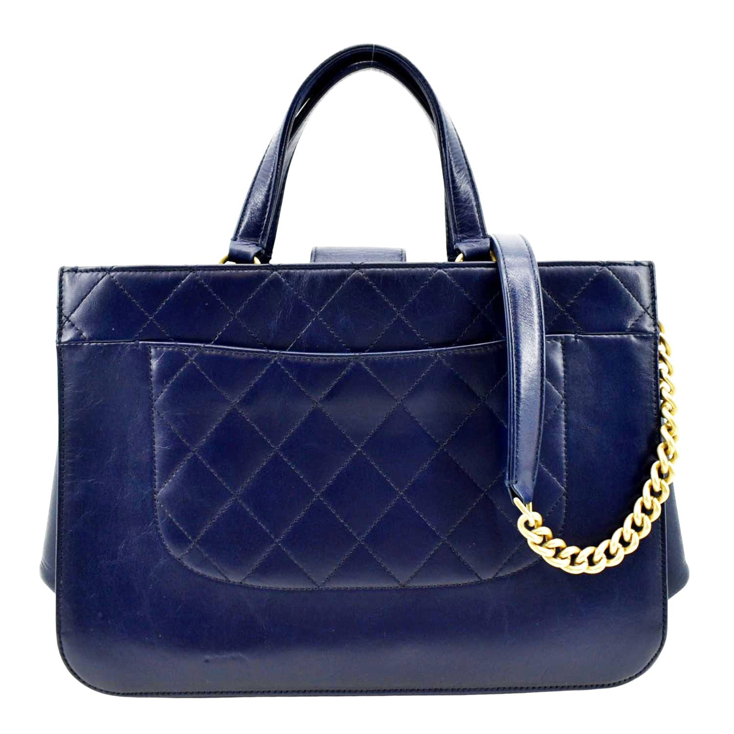 Chanel Straight Lined Shopping Quilted Leather Blue Travel Bag