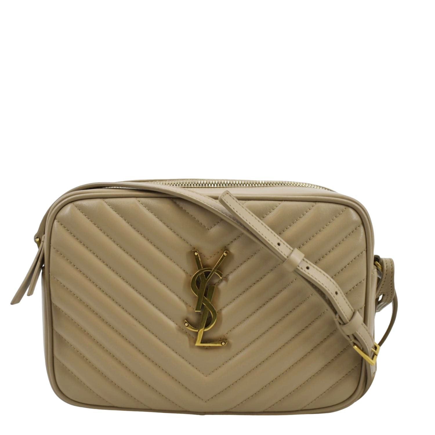 YSL Saint Laurent Saint Lou Chevron Camera Crossbody Bag Leather Beige