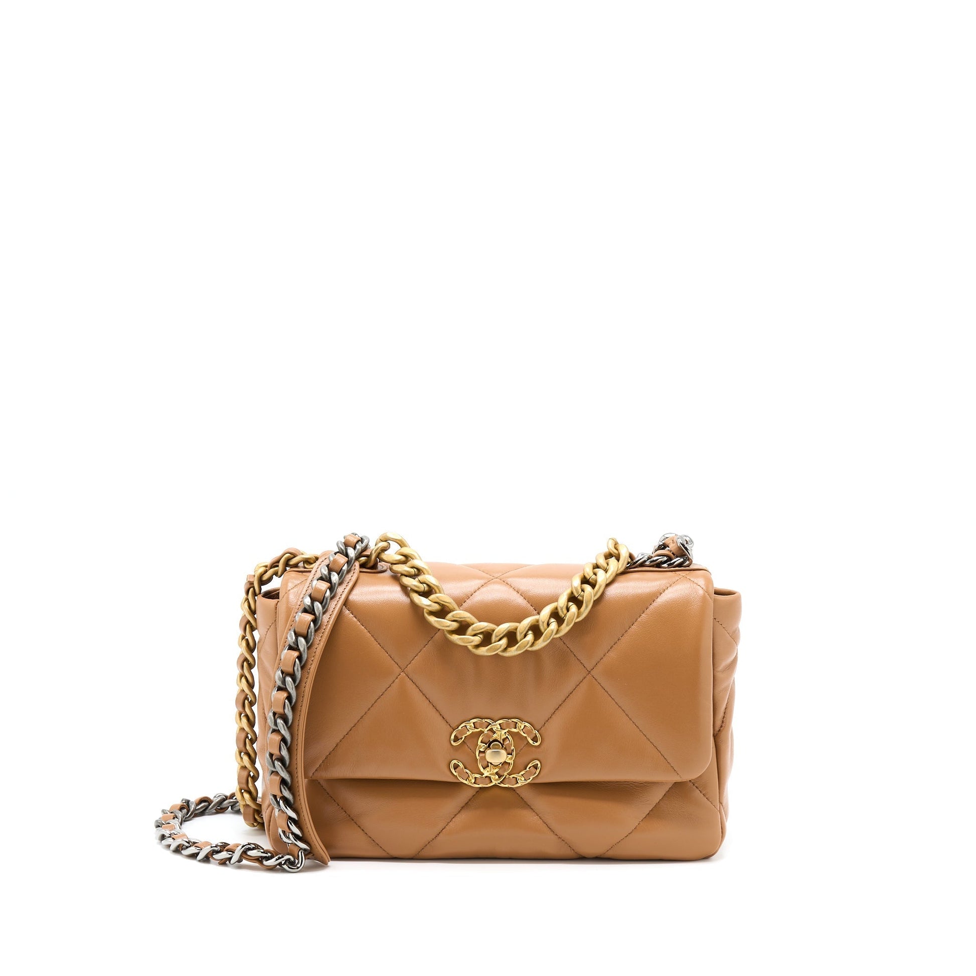Chanel 22A 19 Lambskin Caramel GHW Microchip Small Handbag
