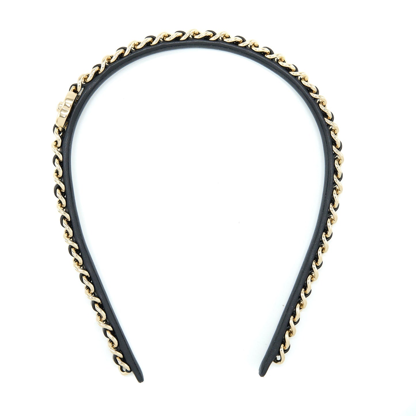Chanel Hair Band Light Tone Black Gold Leather Handbag