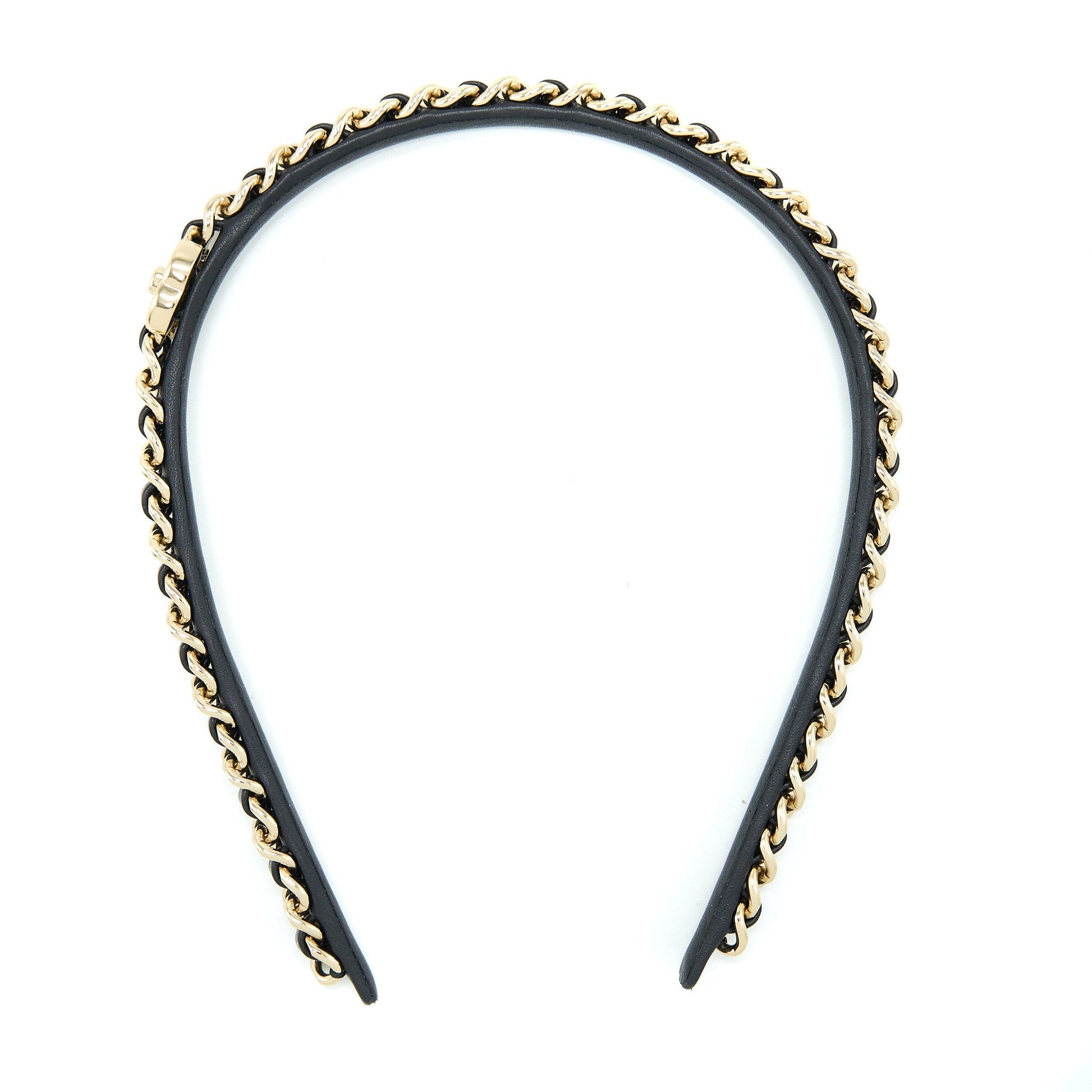 Chanel Hair Band Light Tone Black Gold Leather Handbag