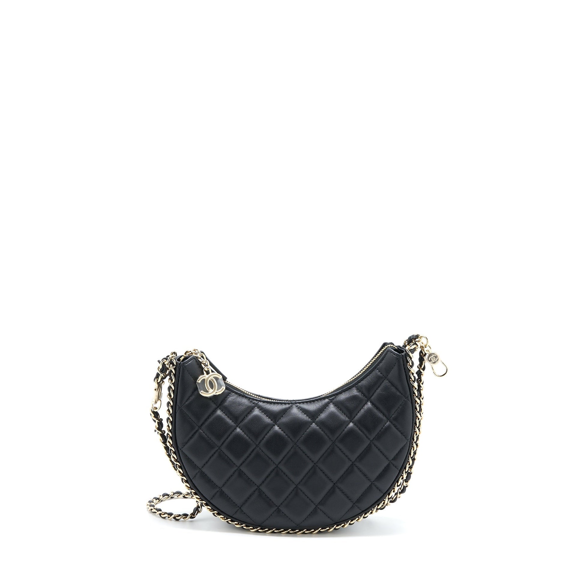 Chanel Moon Hobo Lambskin LGHW Microchip Black Small Shoulder Bag