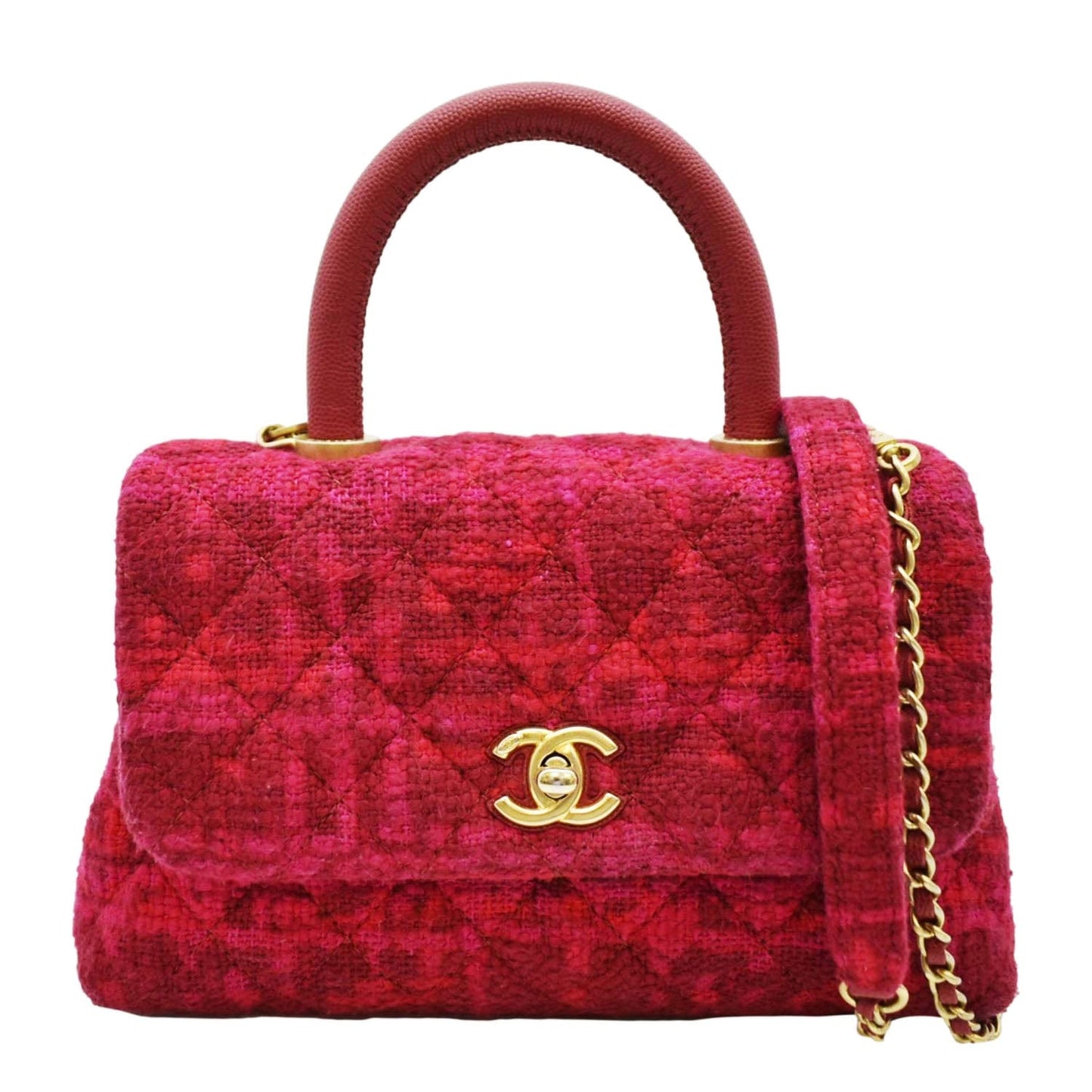 Chanel Coco Top Handle Tweed Pink Travel Bag