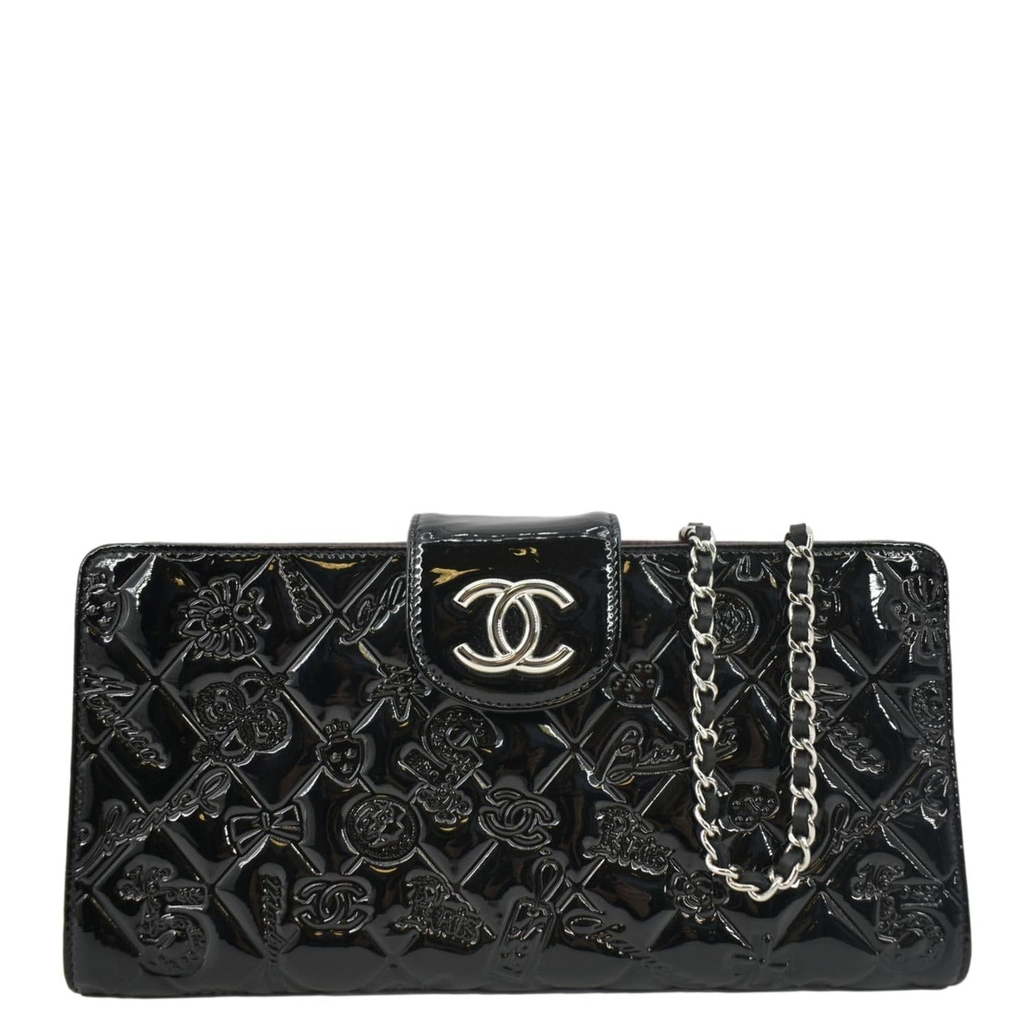 Chanel Lucky Symbols Pochette Patent on Leather Black Wallet Case