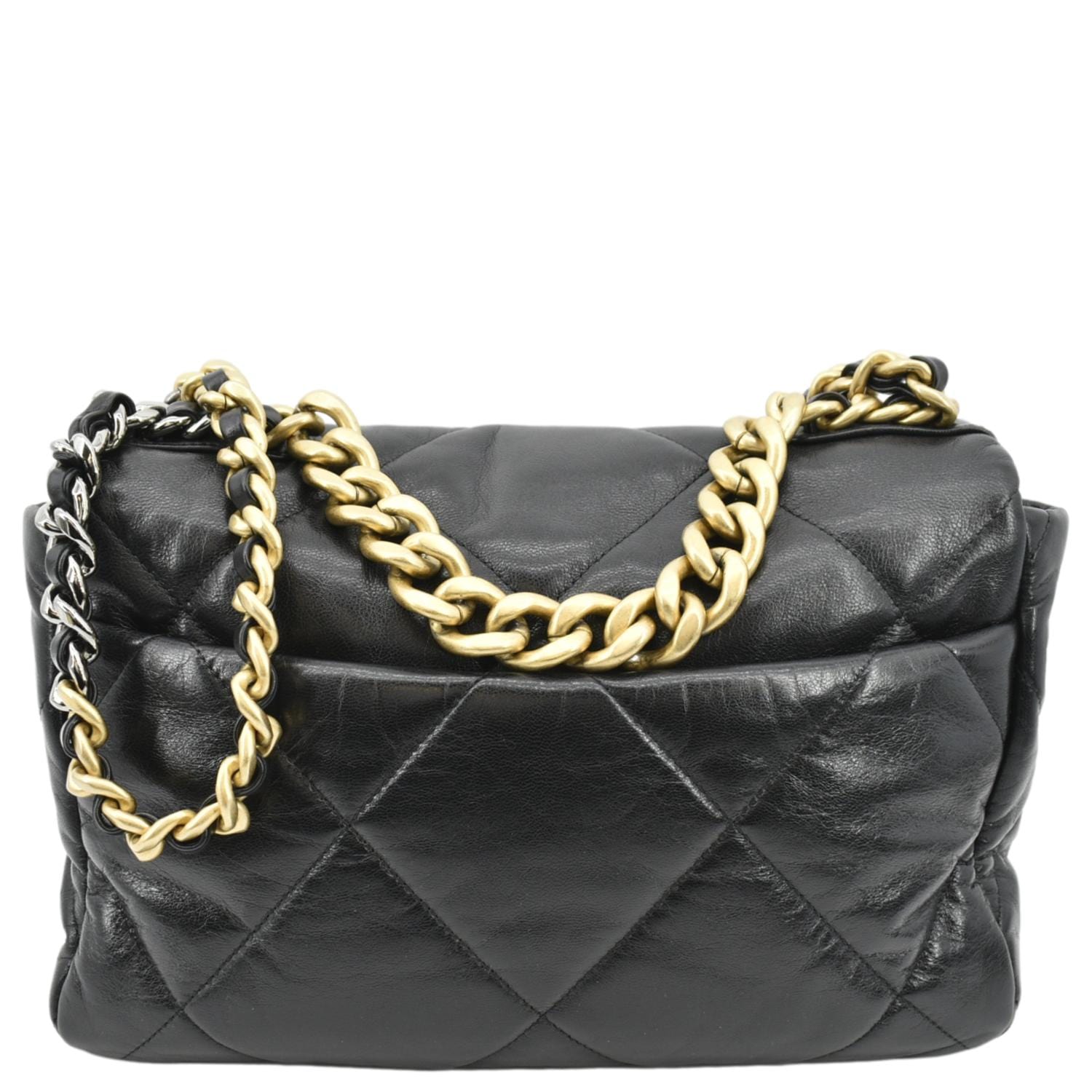Chanel 19 Quilted Flap Leather Lambskin Black Travel Bag