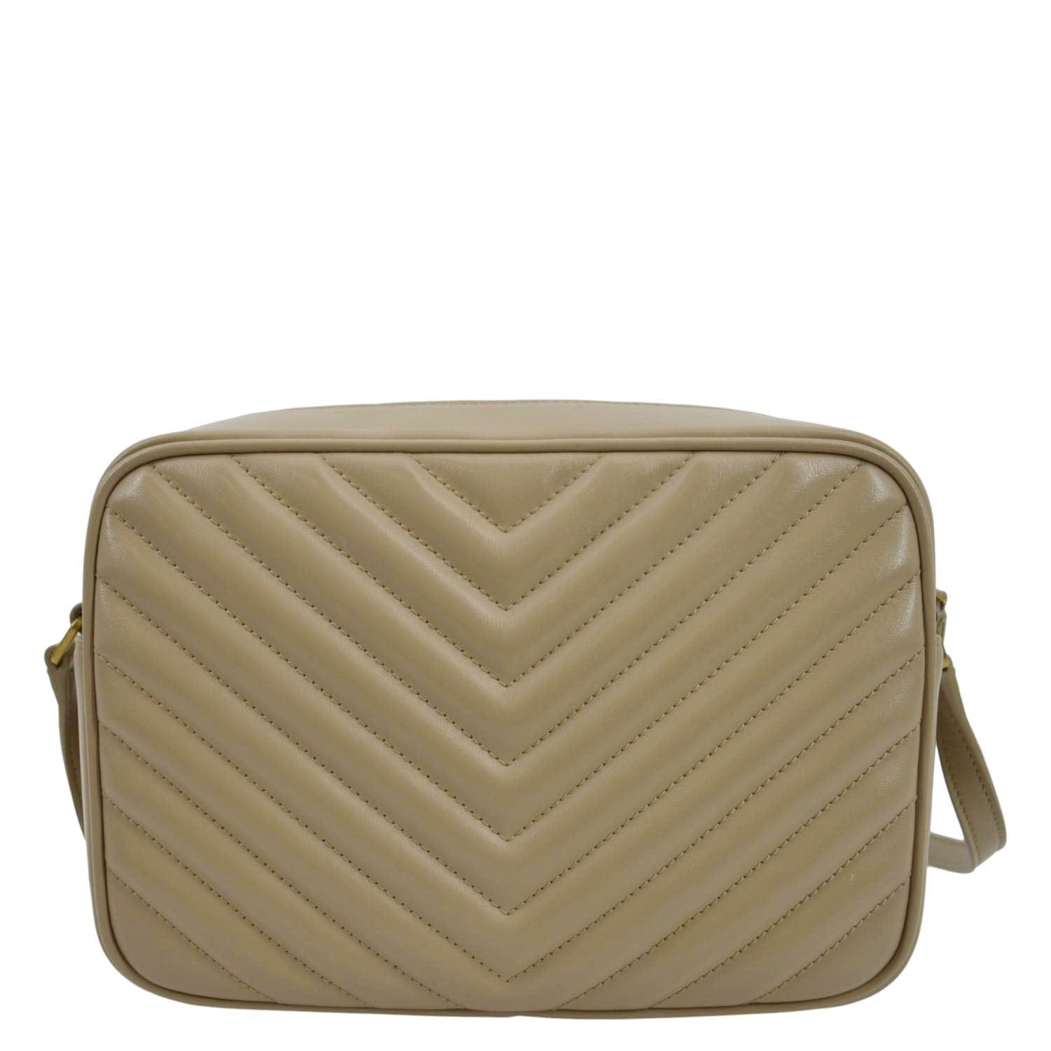 YSL Saint Laurent Yves Lou Chevron Camera Crossbody Bag Leather Beige