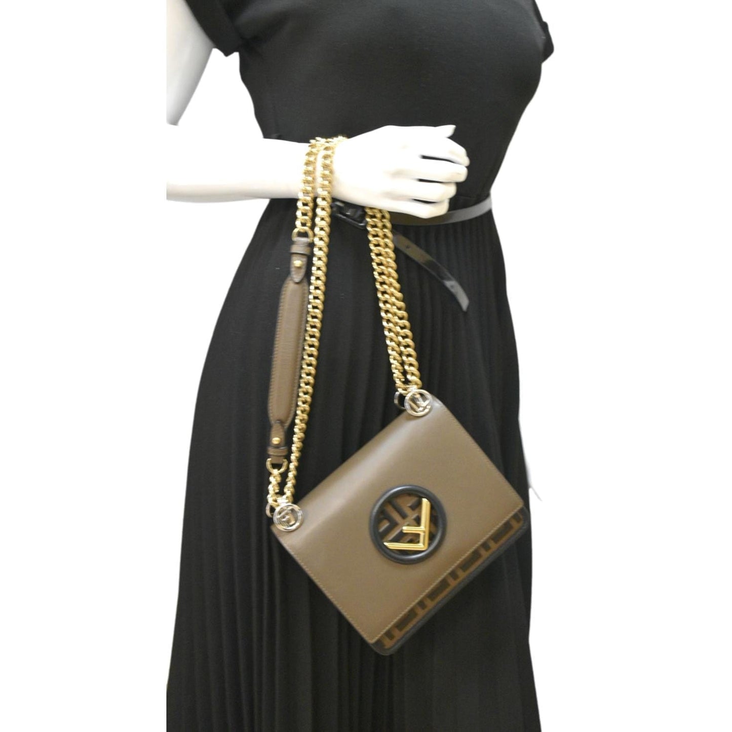 Fendi Kan Zucca Shoulder Bag Leather Brown