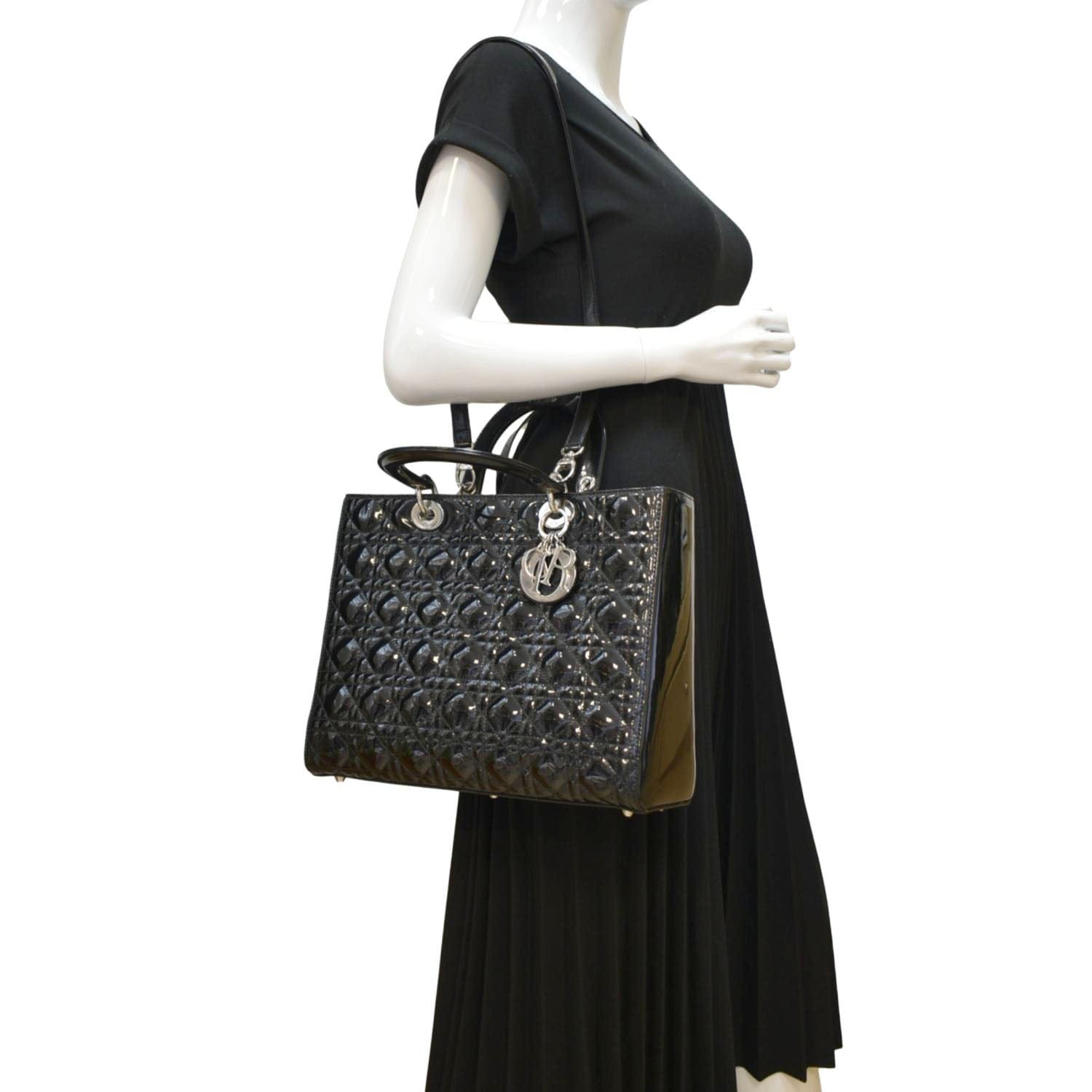 Dior Lady Large Patent Shoulder Bag Leather Quilted