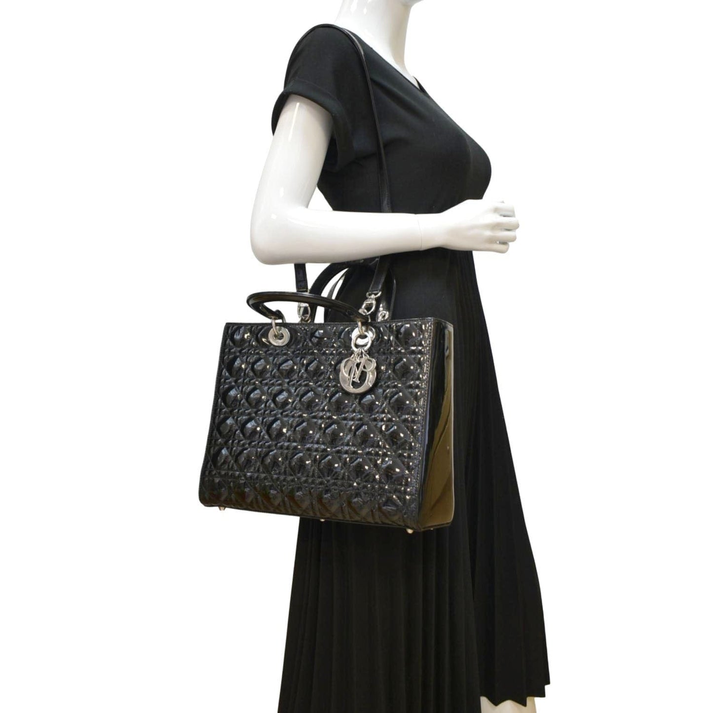 Dior Lady Shoulder Bag Leather Patent Quilted