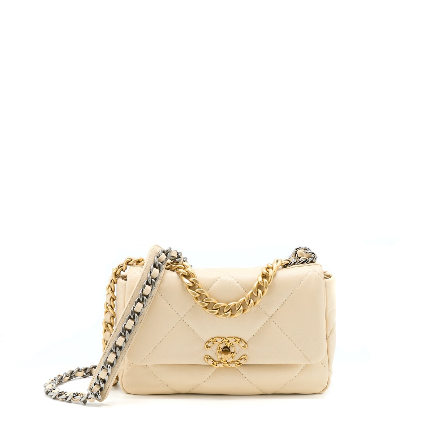 Chanel 19 Goatskin Hardware Multicolour Beige Small Handbag