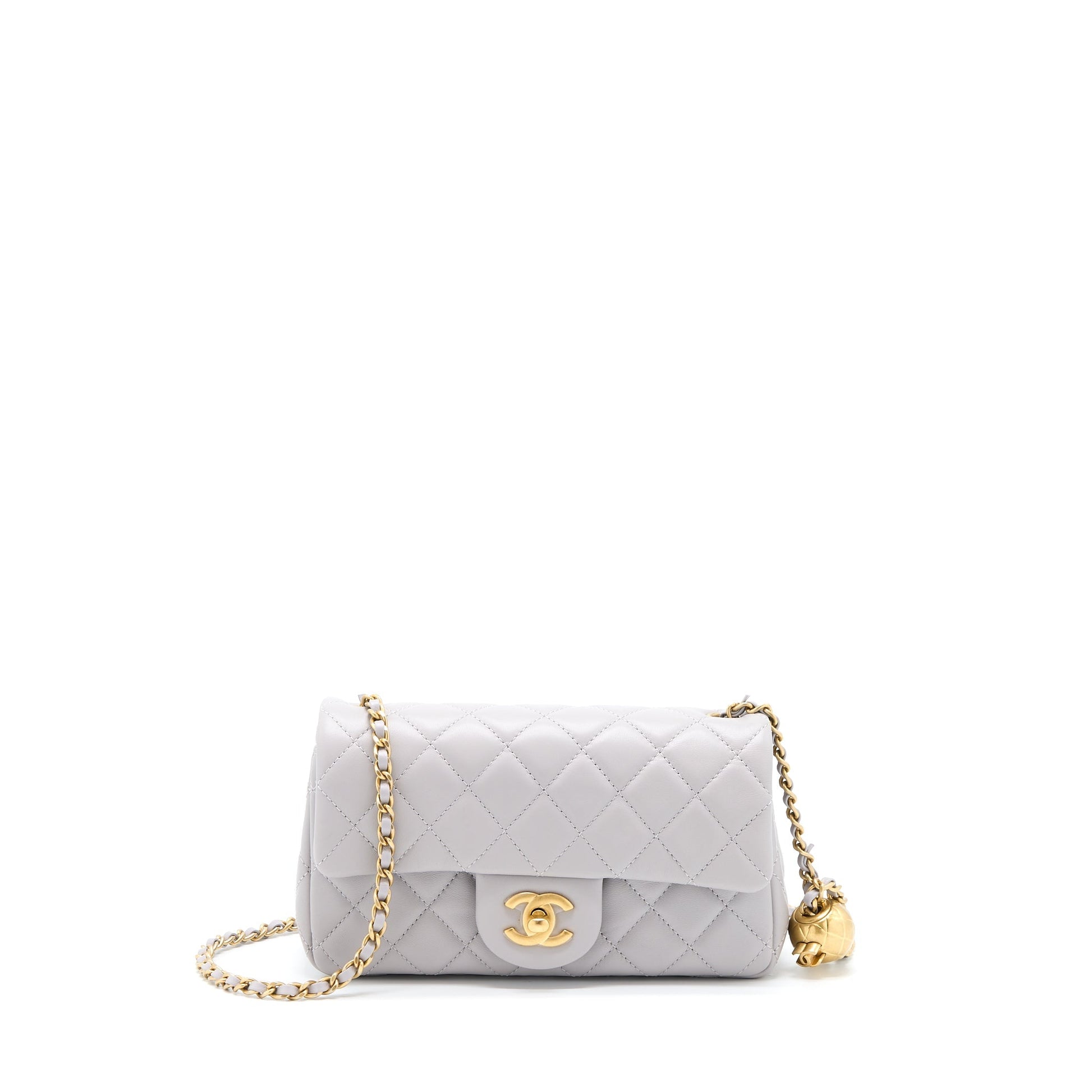 Chanel Pearl Crush Rectangular Lambskin Brushed GHW Grey Mini Bag