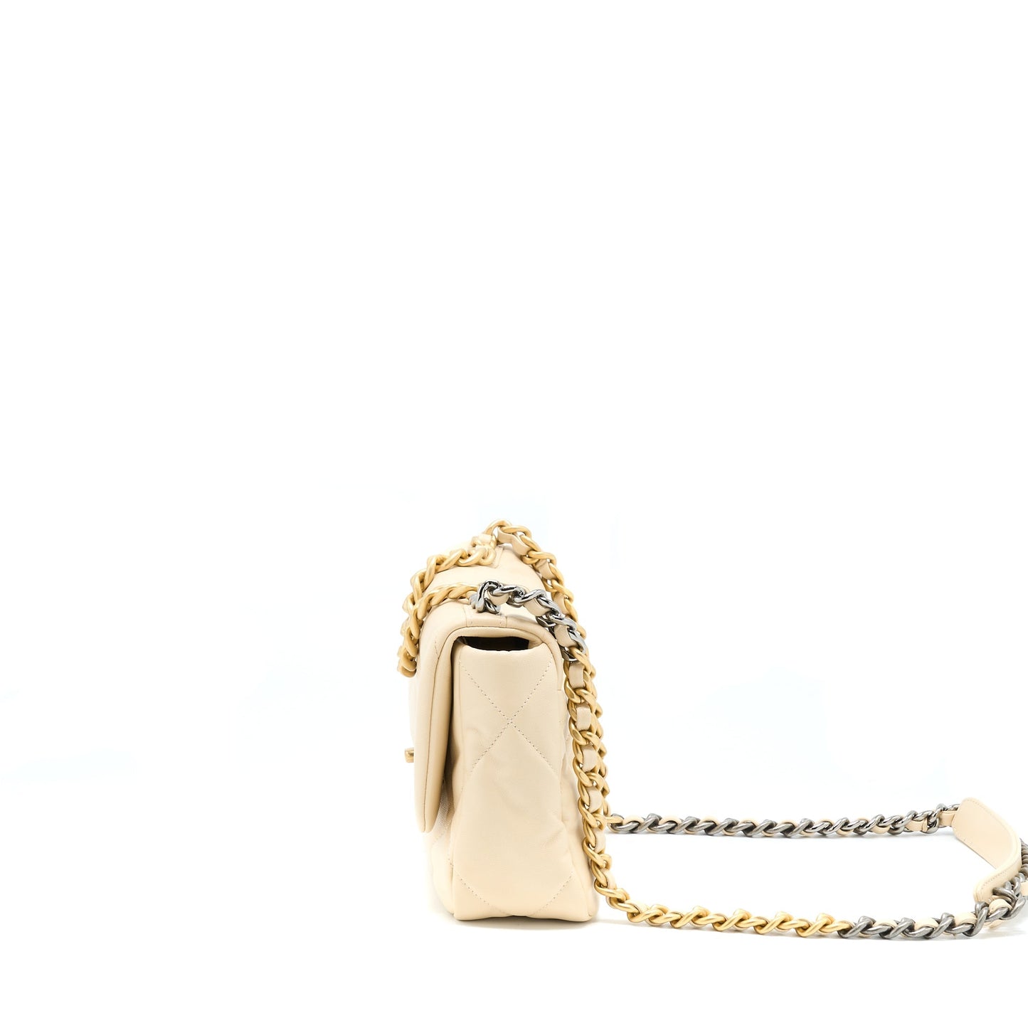 Chanel 19 Goatskin Hardware Multicolour Beige Small Handbag