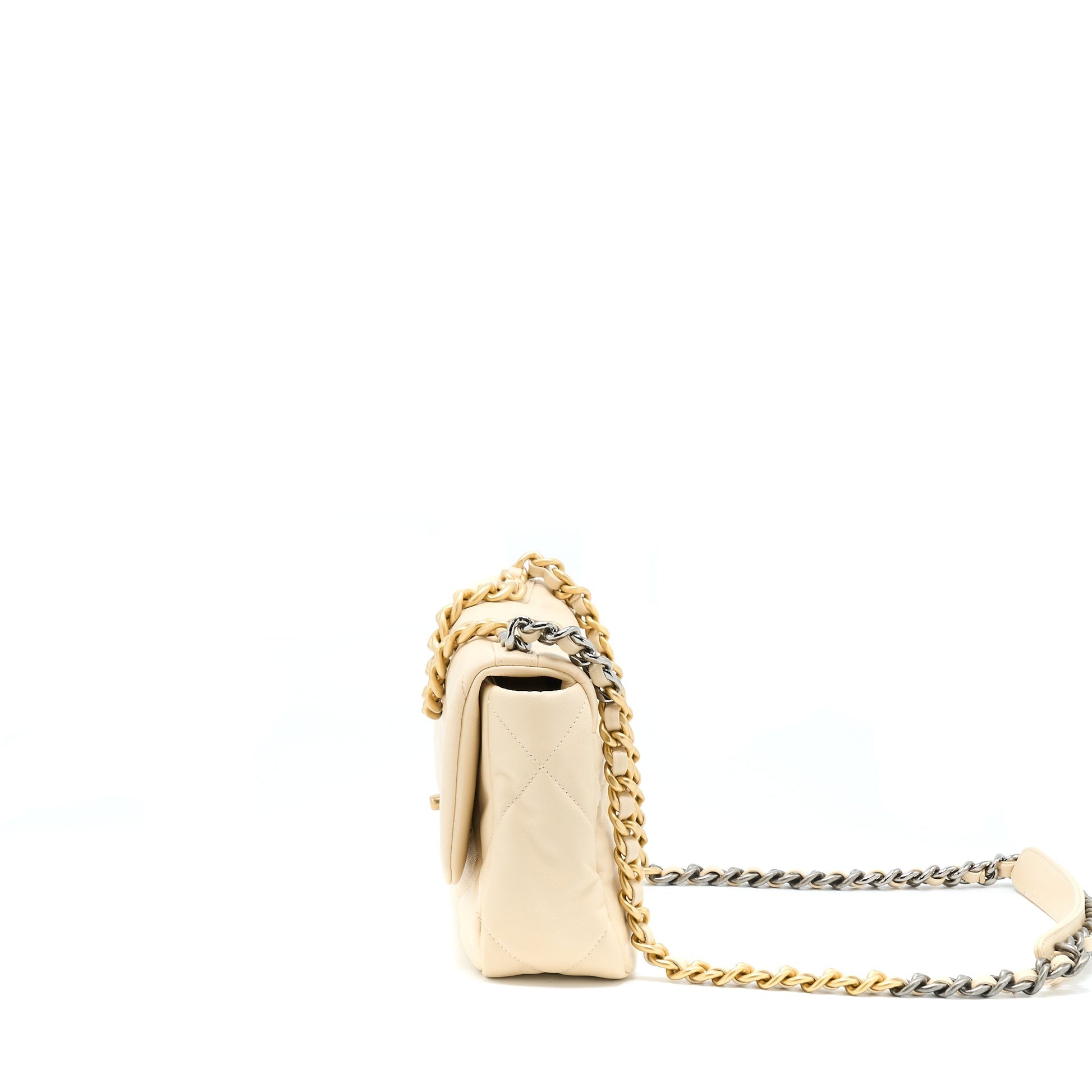 Chanel 19 Goatskin Hardware Multicolour Beige Small Handbag