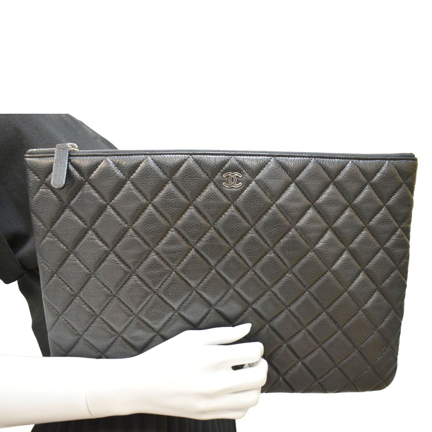 Chanel Classic O- Caviar Zip Leather Black Travel Bag