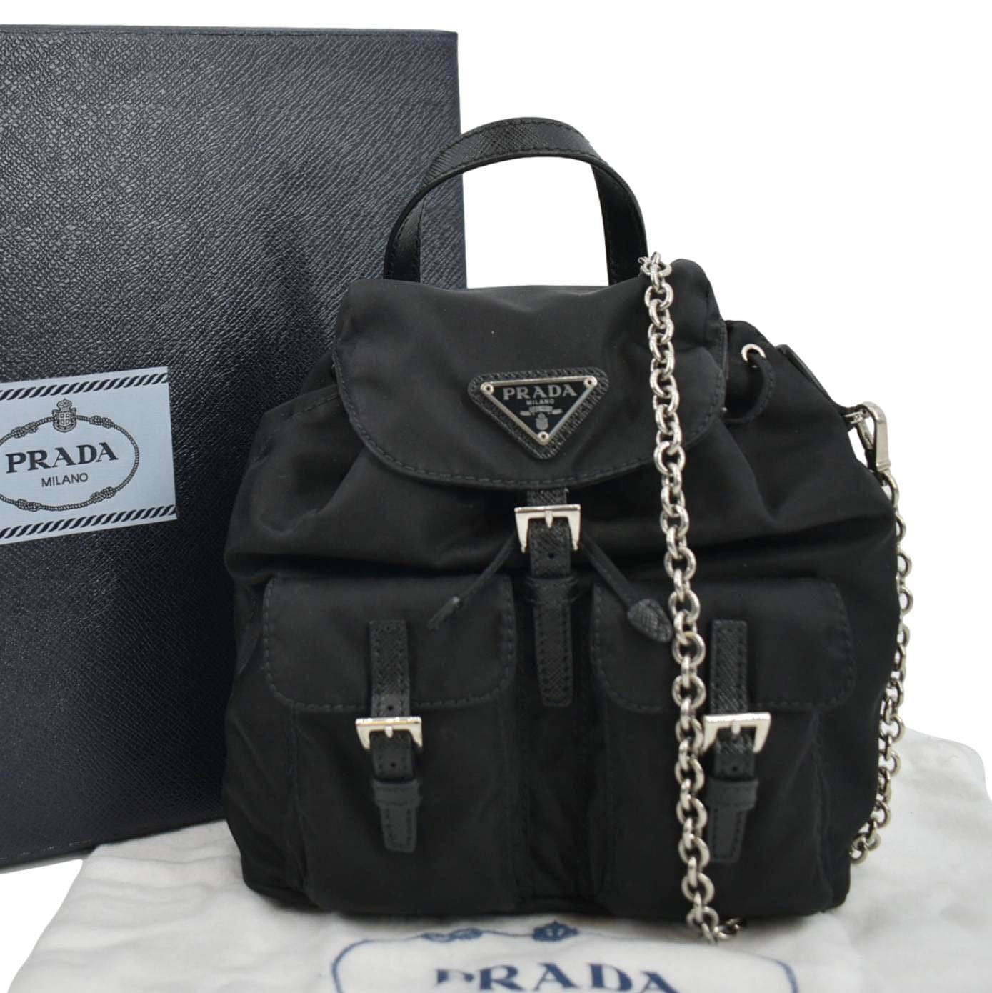 Prada Double Pocket Backpack Shoulder Bag Nylon Black Mini